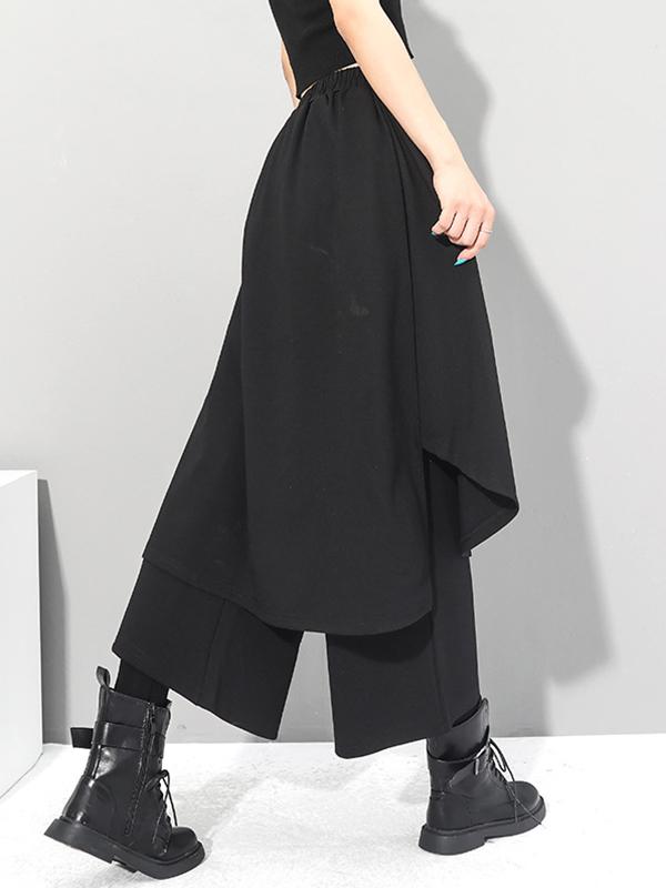 Irregularity Elastic Waist Wide Leg Solid Color Pants Product Image