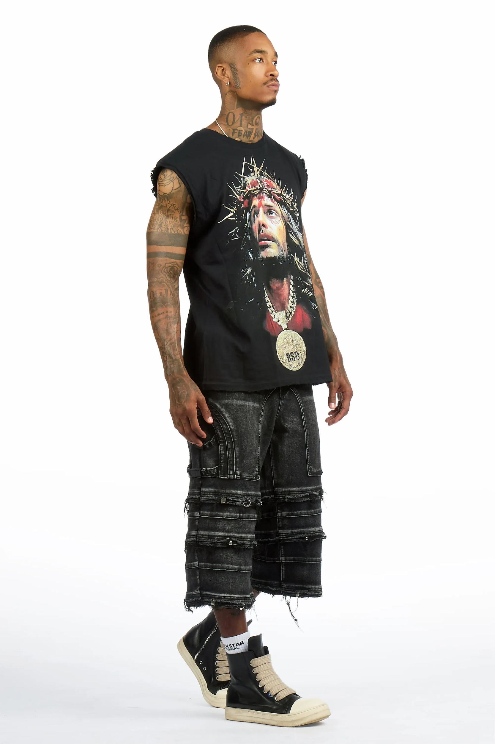 Amina 2.0 Black/Black Oversized Graphic T-shirt & Fotis Jort Set Male Product Image