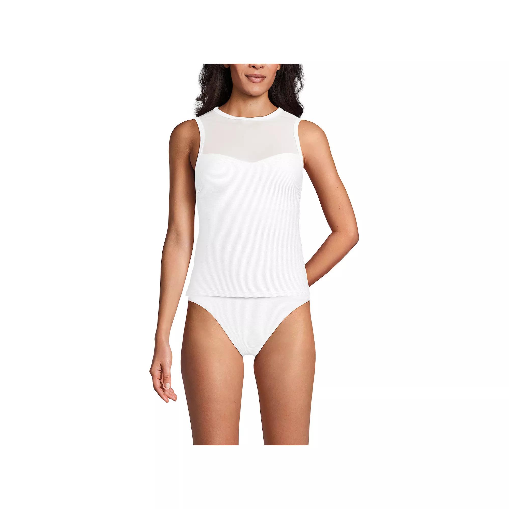 Women's Lands' End Mesh Ribbed Highneck Tankini Top, Size: 8, White Ottoman Product Image