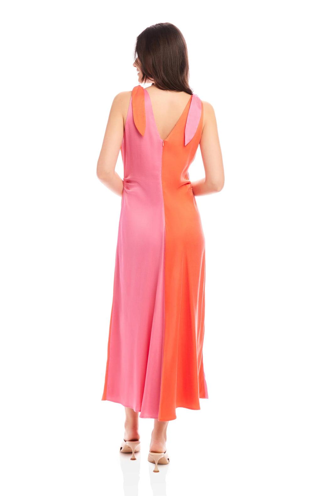 Verity Two-Tone Midi Dress- Coral/Pink Product Image