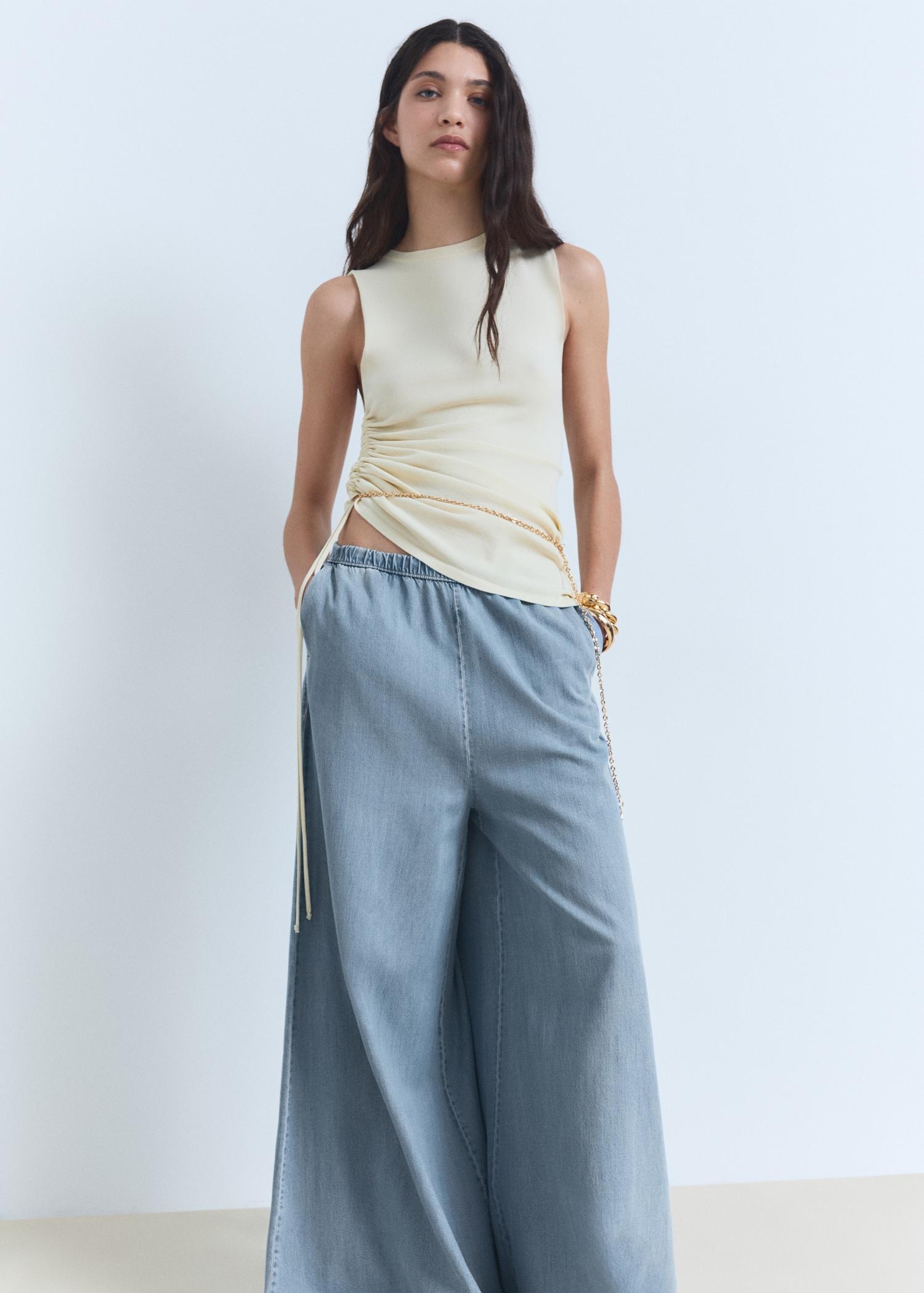 Lyocell palazzo pants - Women | MANGO USA Product Image