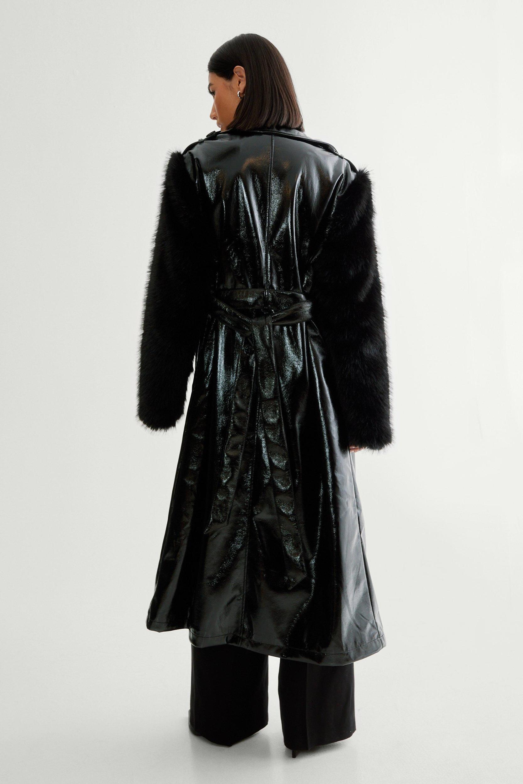 Premium Vinyl Fur Trim Coat Product Image