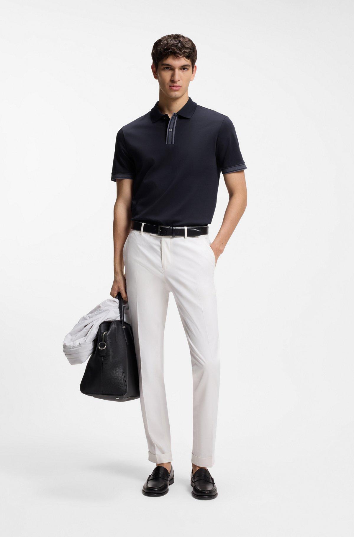 Striped-trim polo shirt in mercerised cotton Product Image
