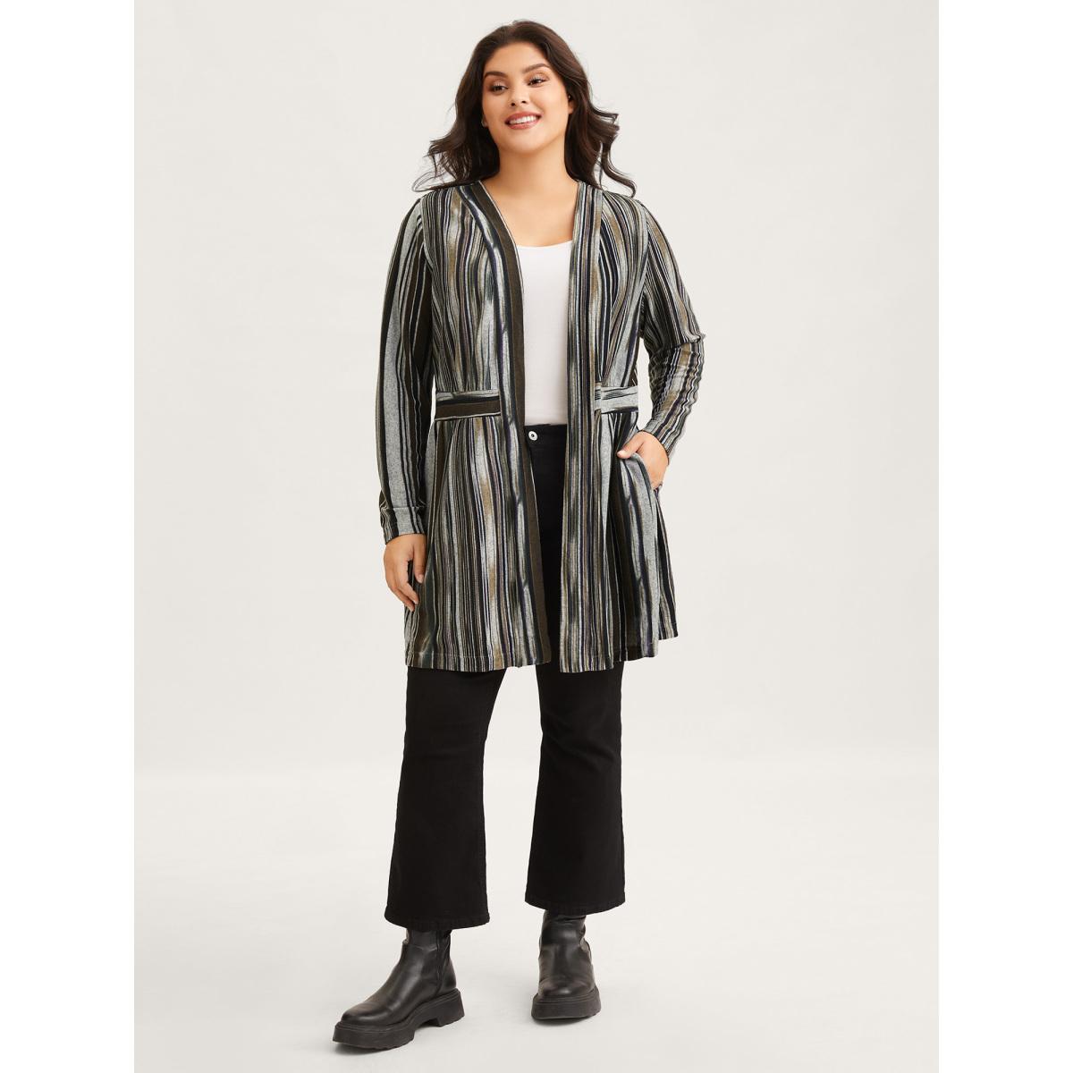 Plus Size Colored Striped Open Front Waist Defining Jacket Women Multicolor Contrast Bodycon Side seam pocket Casual Jackets BloomChic 12/L Product Image