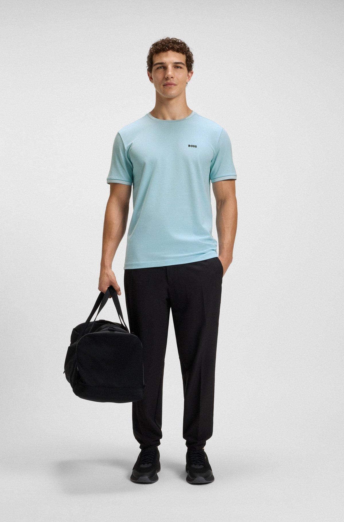 Stretch-cotton T-shirt with stripes and logo Product Image