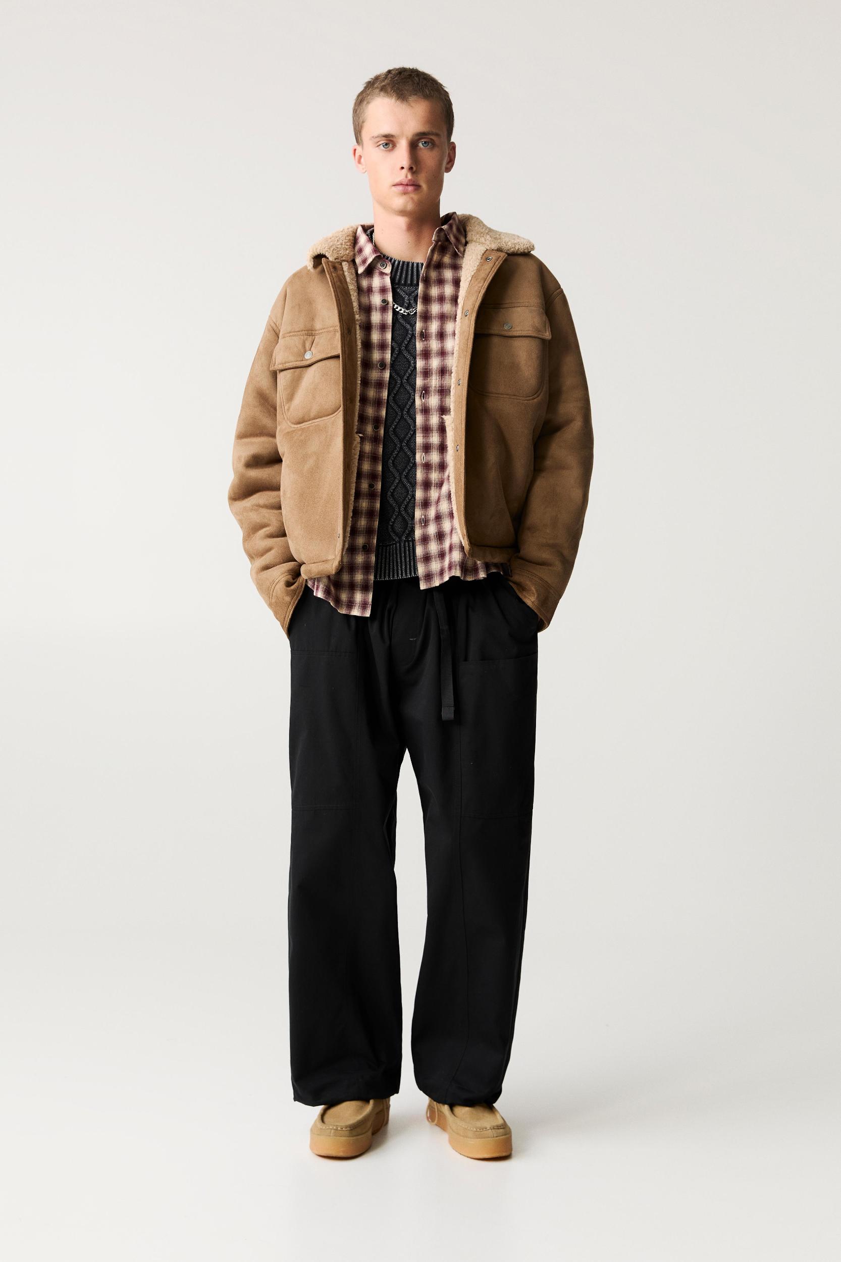 Faux suede jacket with faux shearling collar Product Image