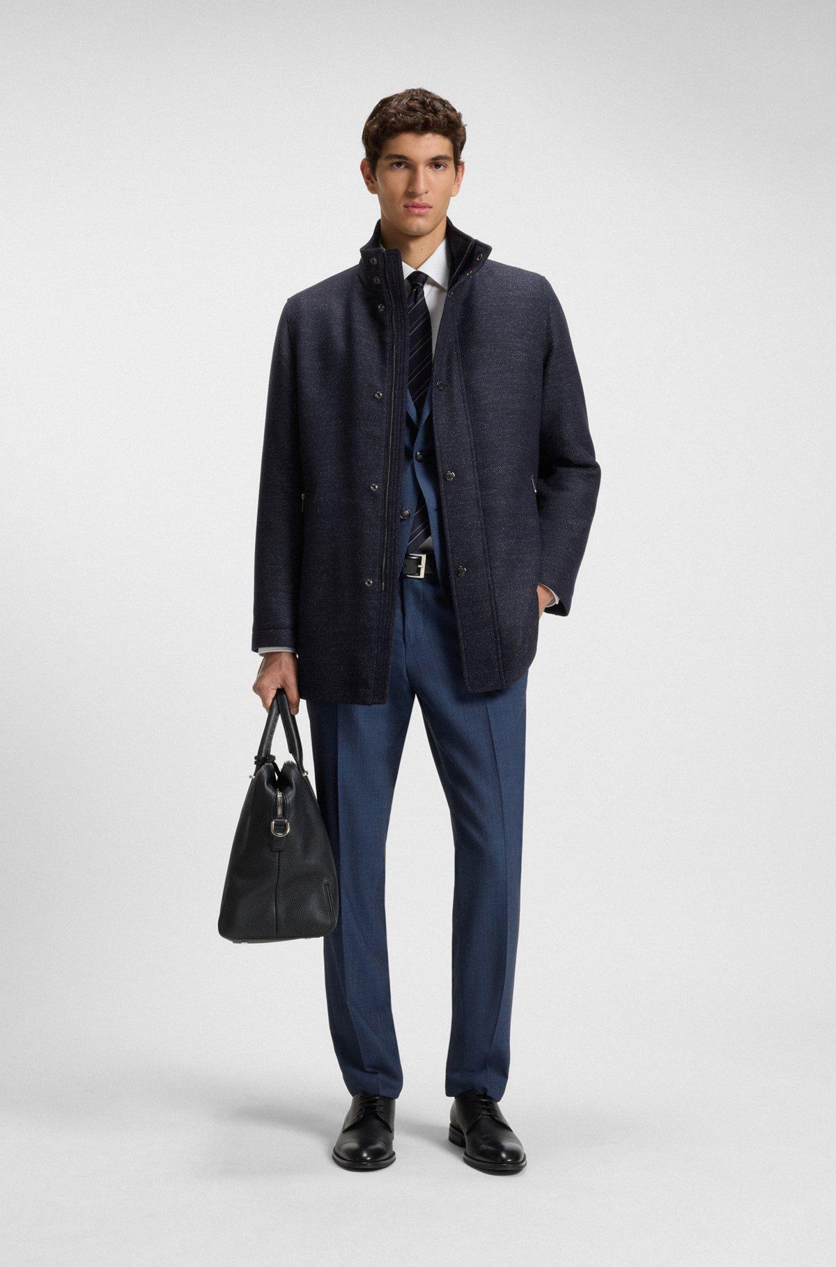 Relaxed-fit wool-blend coat with packable hood Product Image