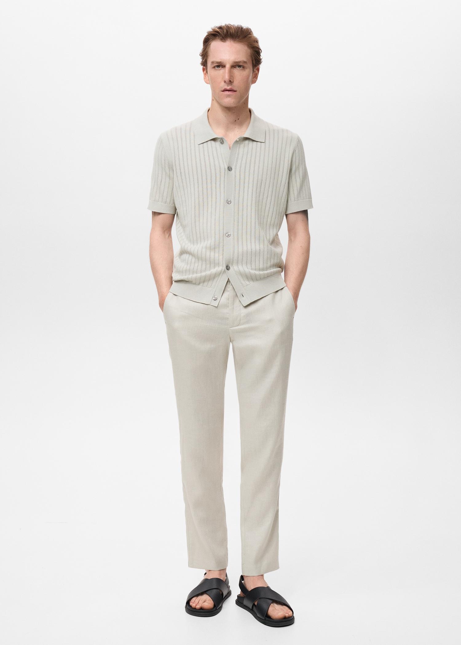 Cotton blouse with openwork detail - Men | MANGO USA Product Image