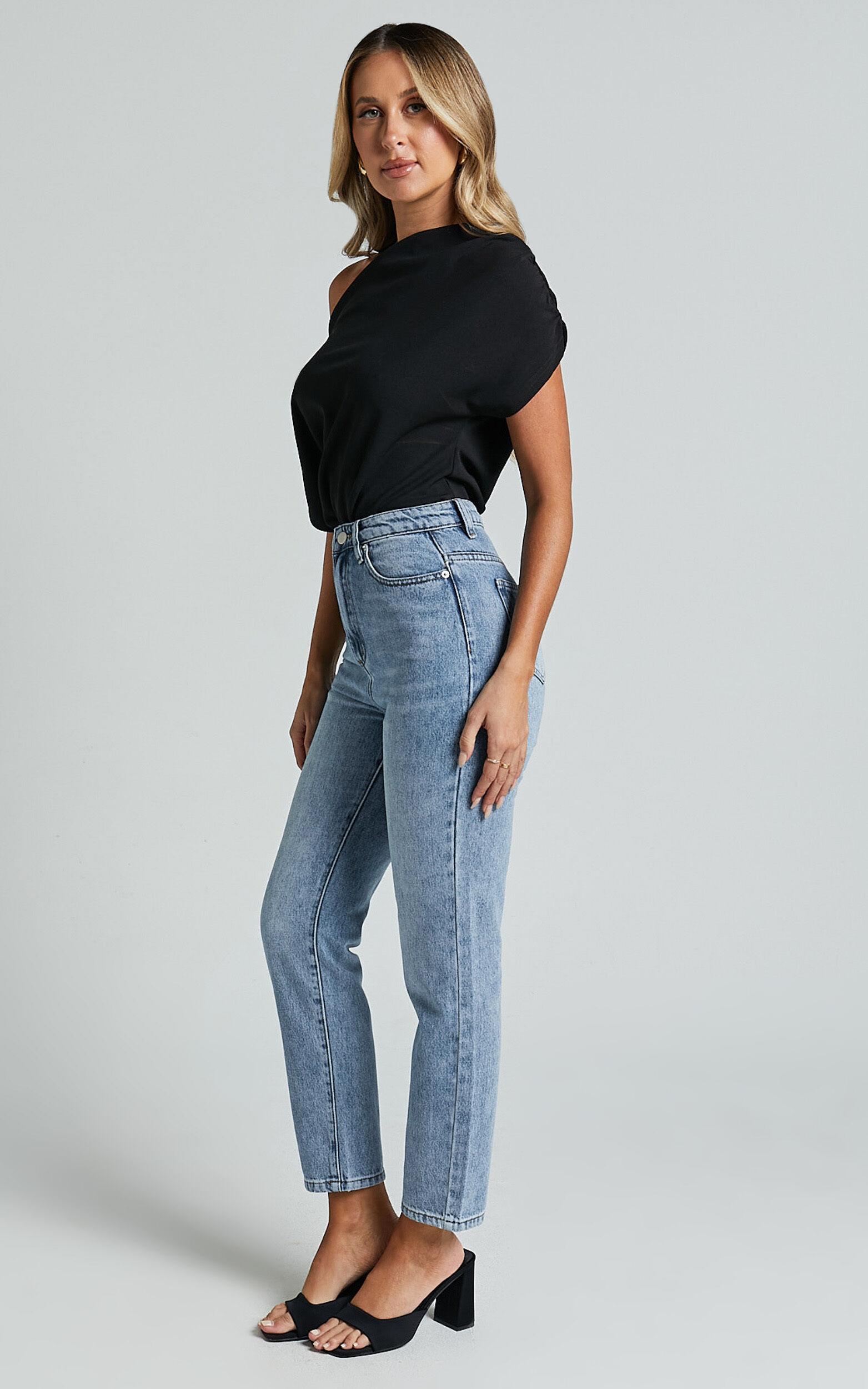 Billie Jeans - High Waisted Recycled Cotton Mom Denim Jeans in Mid Blue Wash Product Image