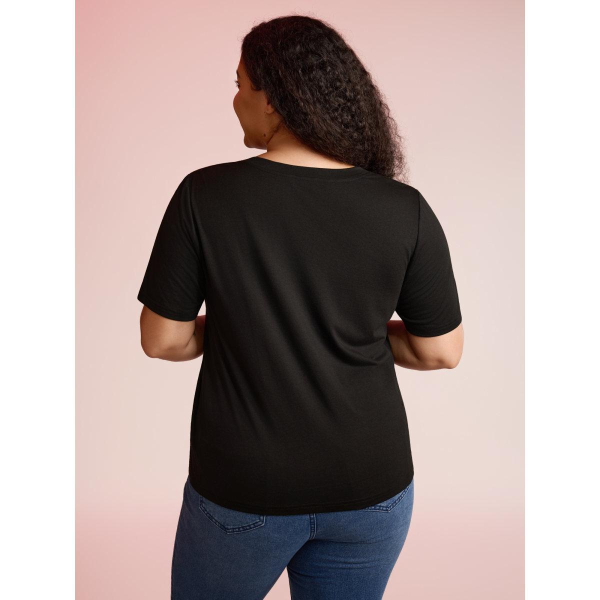 Plus Size Jack-O-Lantern Neck Hollow Embroidered T-shirt Black Women Playful Cut-Out Halloween Round Neck Casual T-shirts BloomChic 22-24/3X Product Image