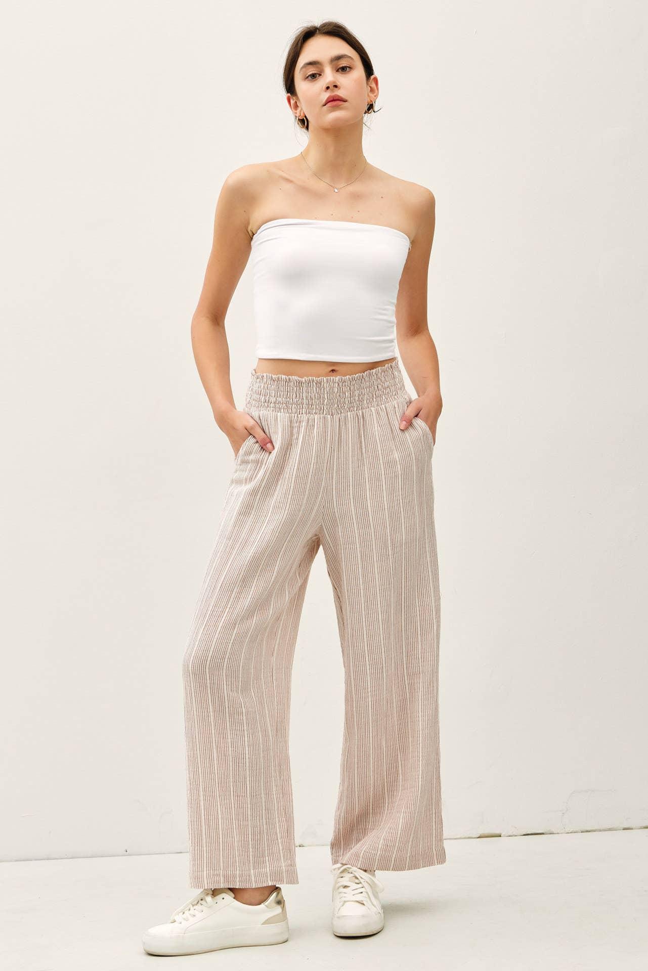 WARMER WEATHER PINSTRIPE GAUZE PANTS Product Image