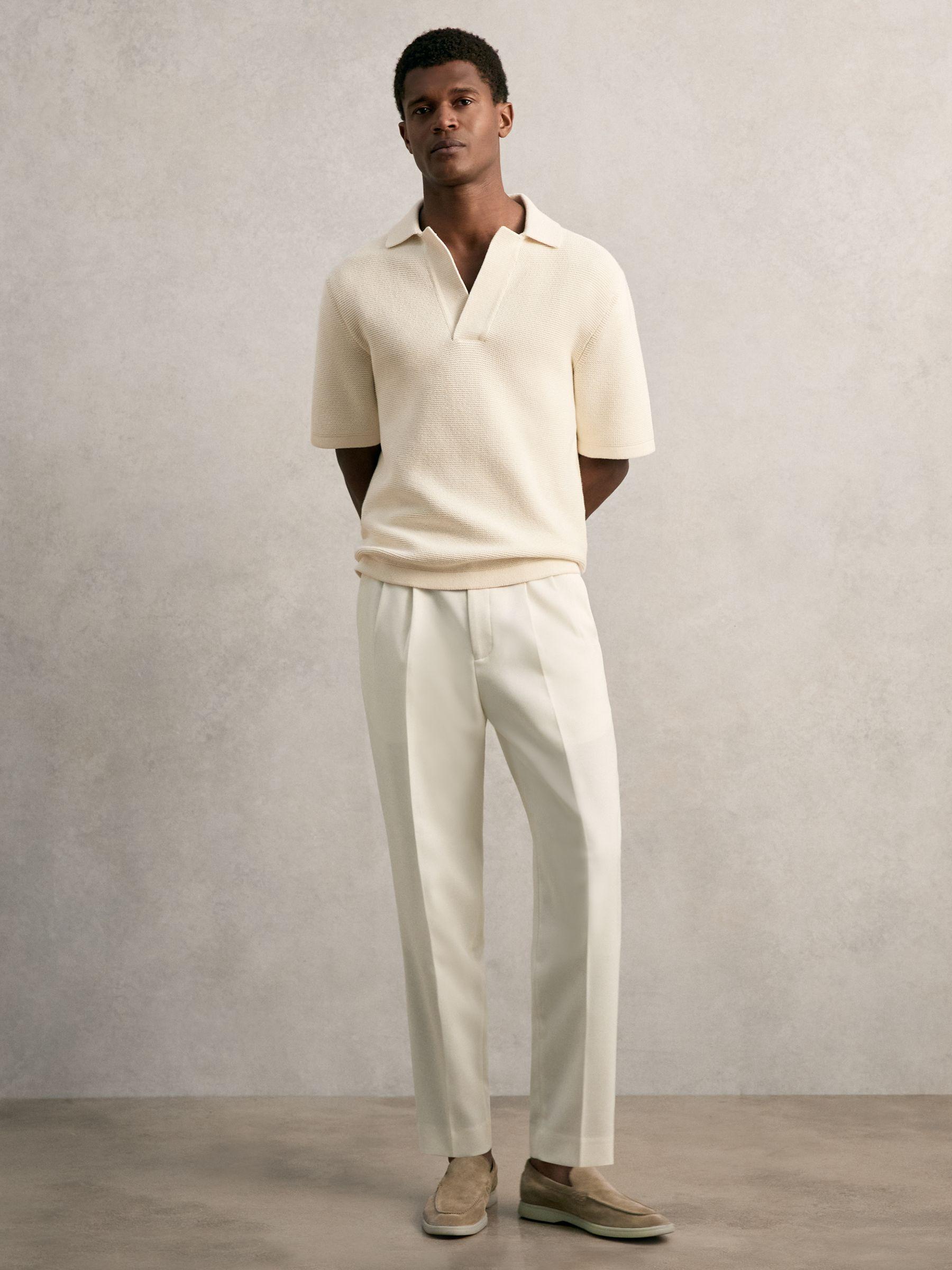 Oversize Textured Polo Shirt Cotton-Blend in Off White Product Image