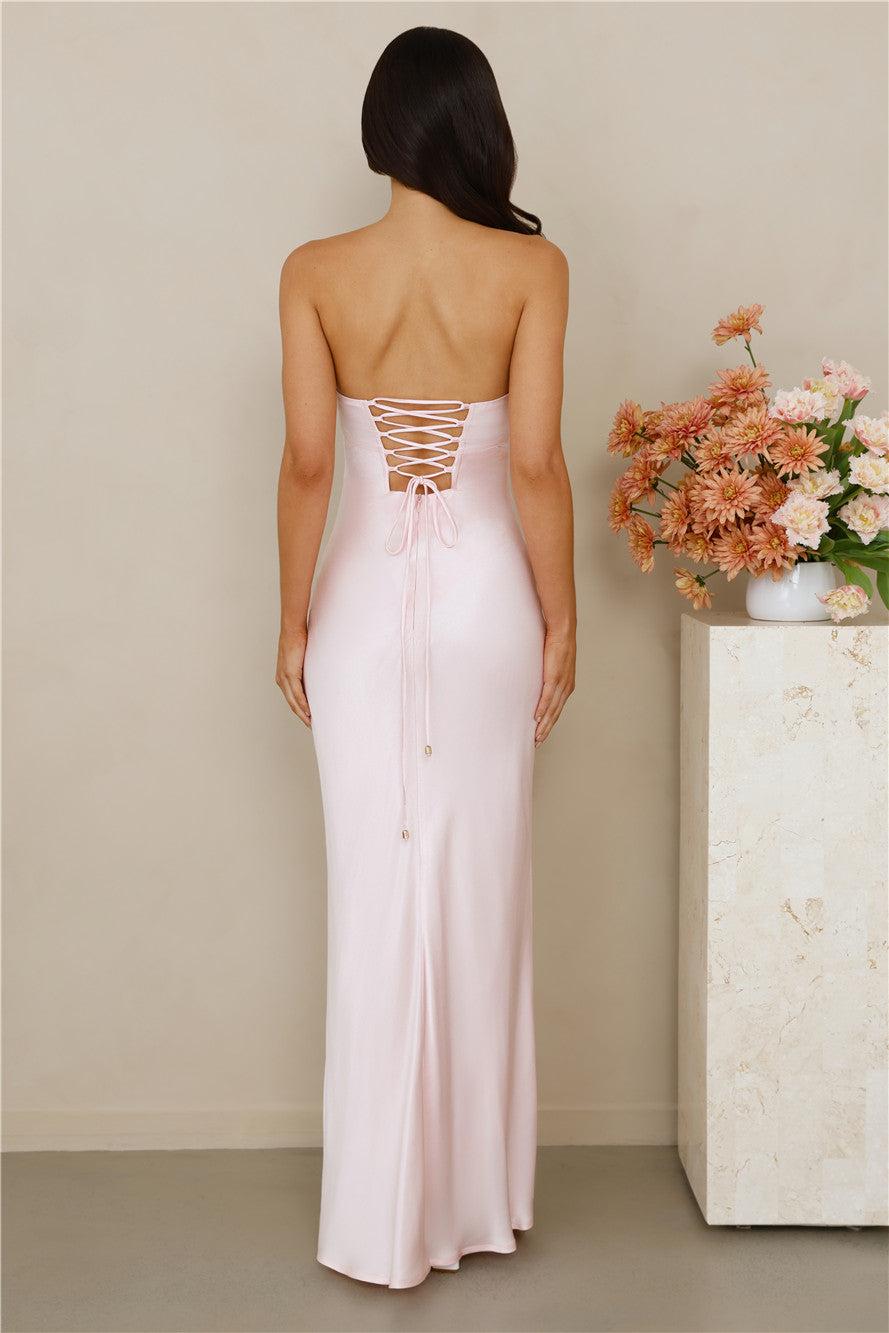 The Seraphina Strapless Satin Maxi Dress Pink Product Image