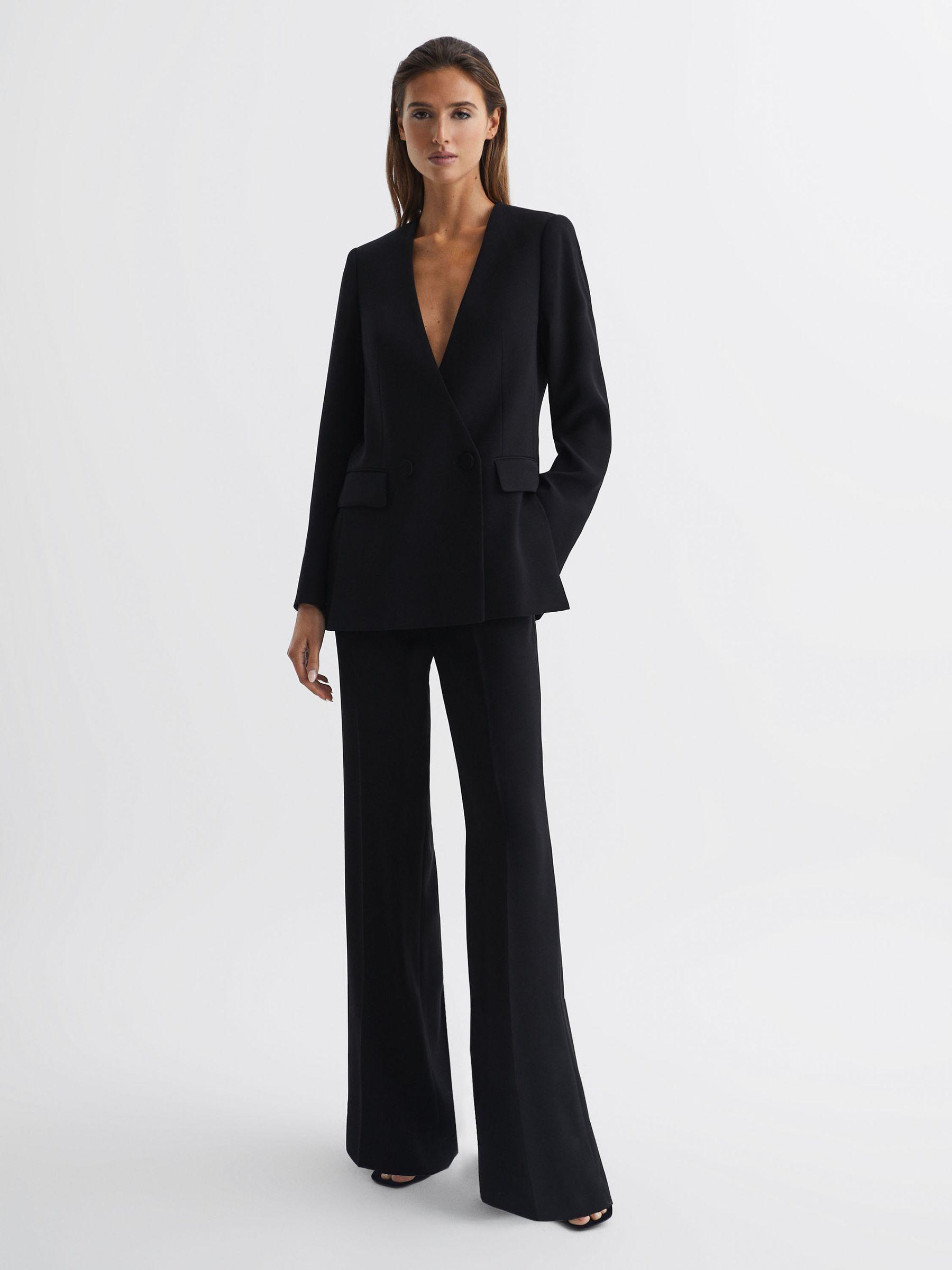 Collarless Double Breasted Suit Blazer in Black Product Image