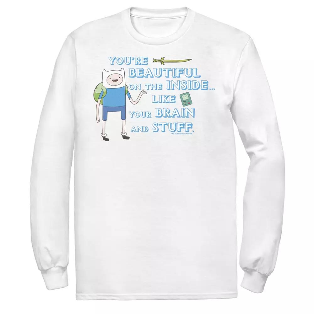Men's Adventure Time Finn You're Beautiful On The Inside Portrait Long Sleeve Tee, Size: Medium, White Product Image