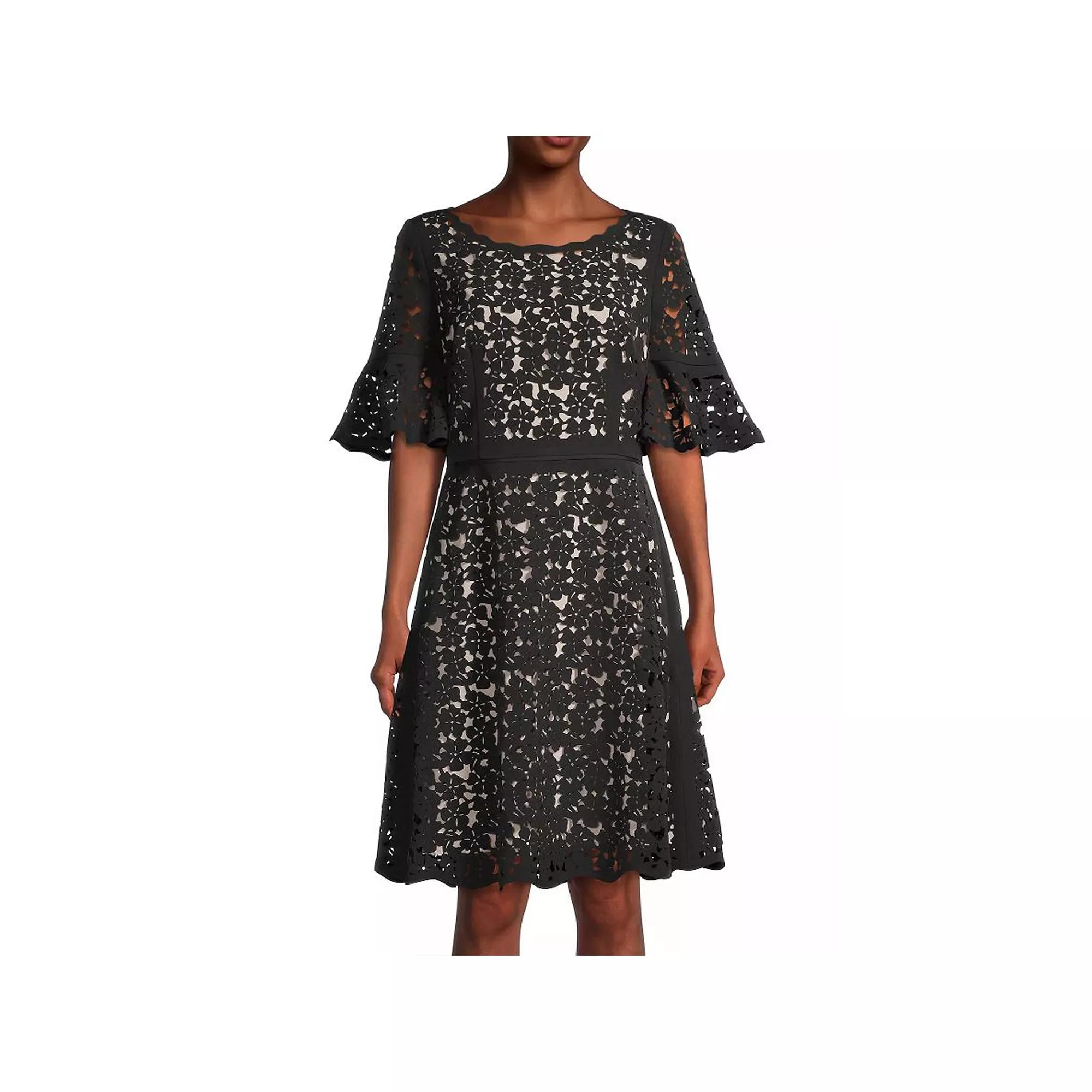 Women's Focus By Shani Fit & Flare Laser Cut Ruffle Sleeve Dress,  Product Image