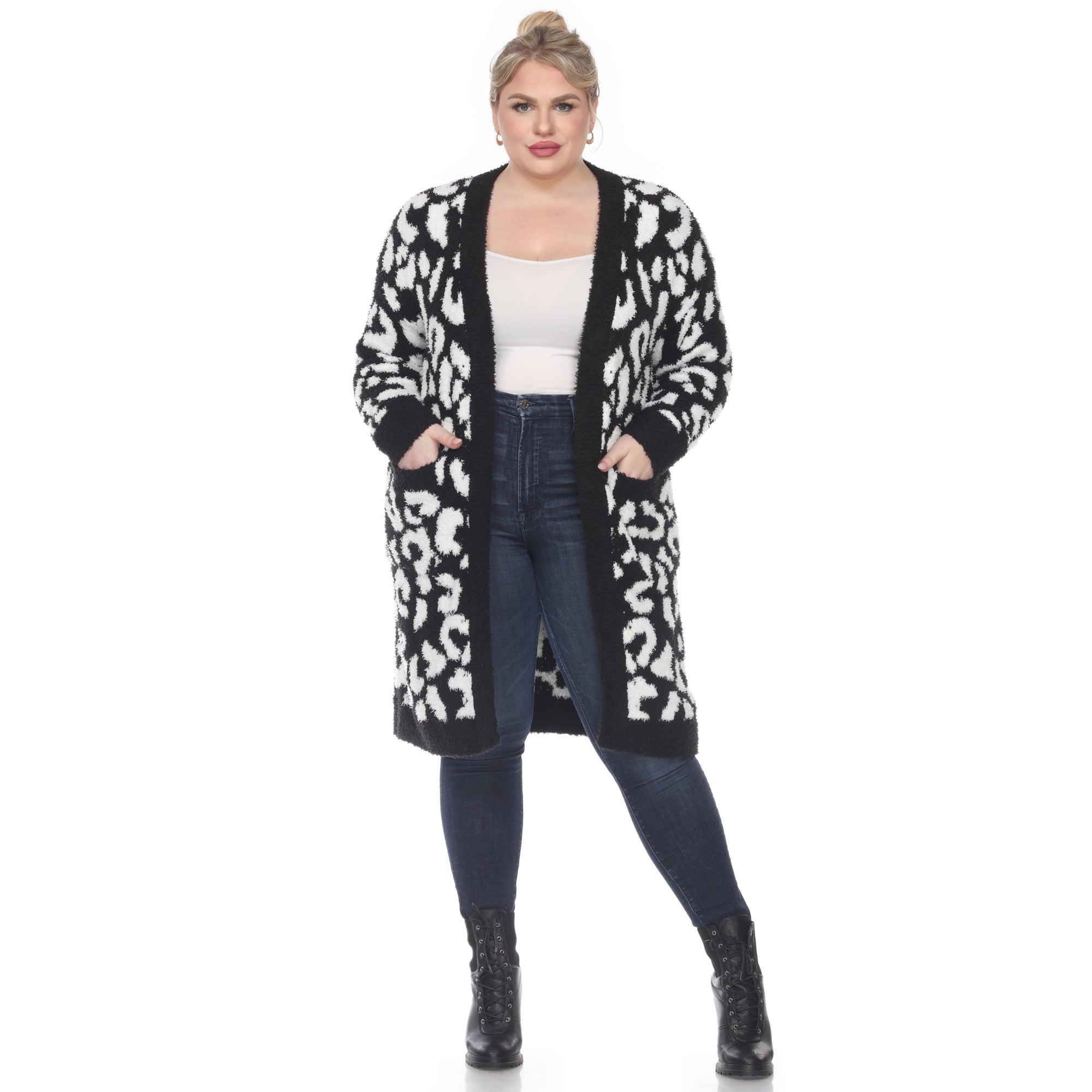 Leopard Print Open Front Sherpa Coat - Plus Product Image