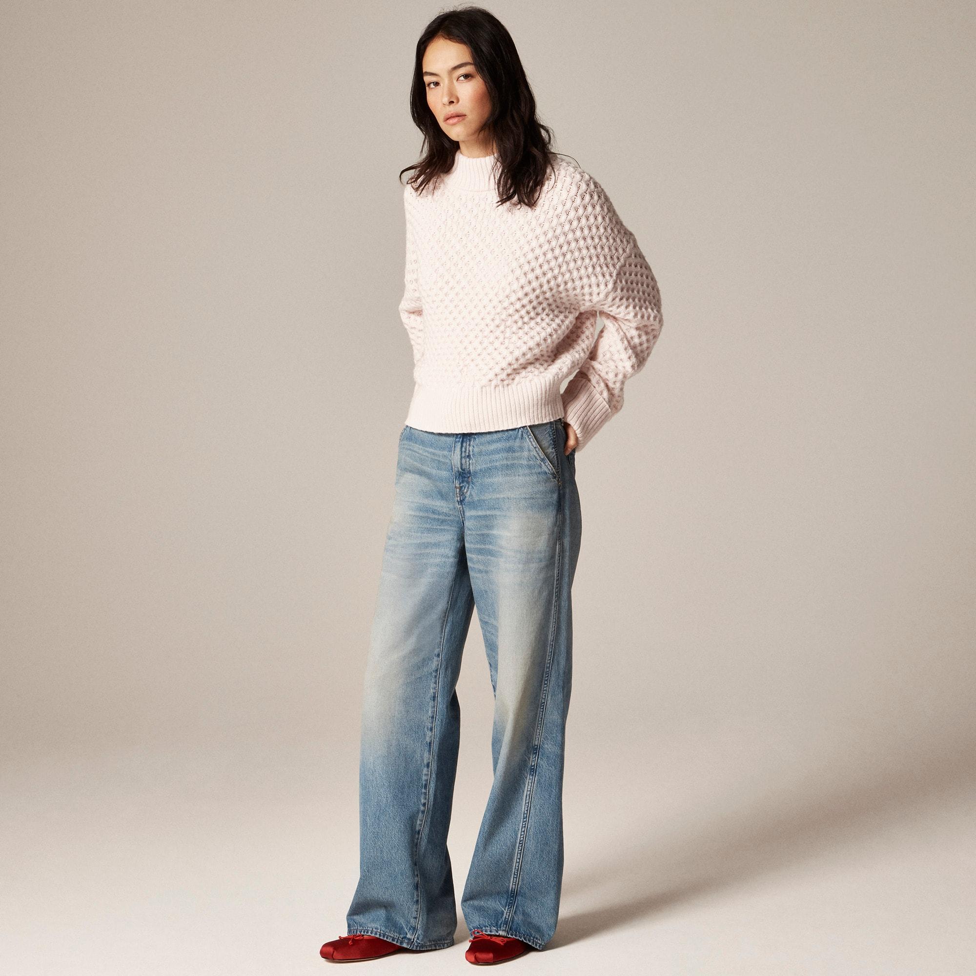 Honeycomb mockneck sweater in wool blend Product Image