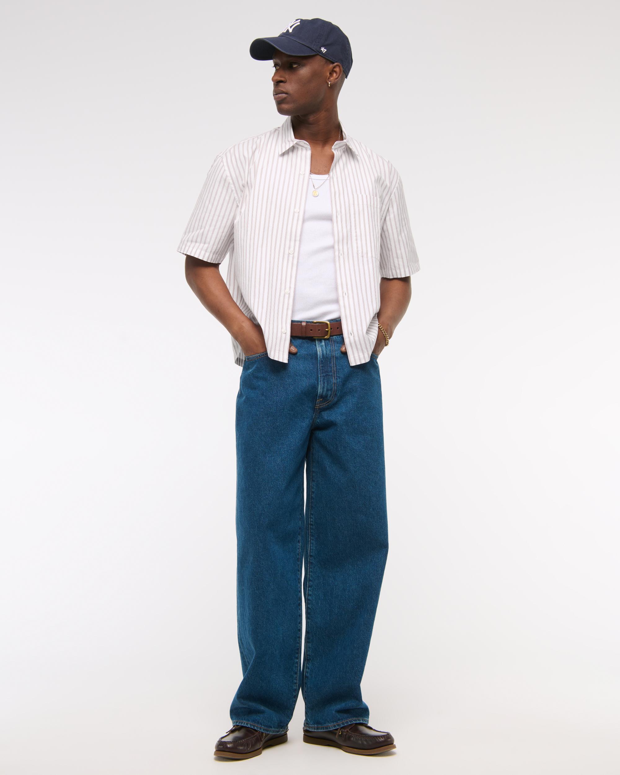 Short-Sleeve Cropped Poplin Button-Up Shirt Product Image