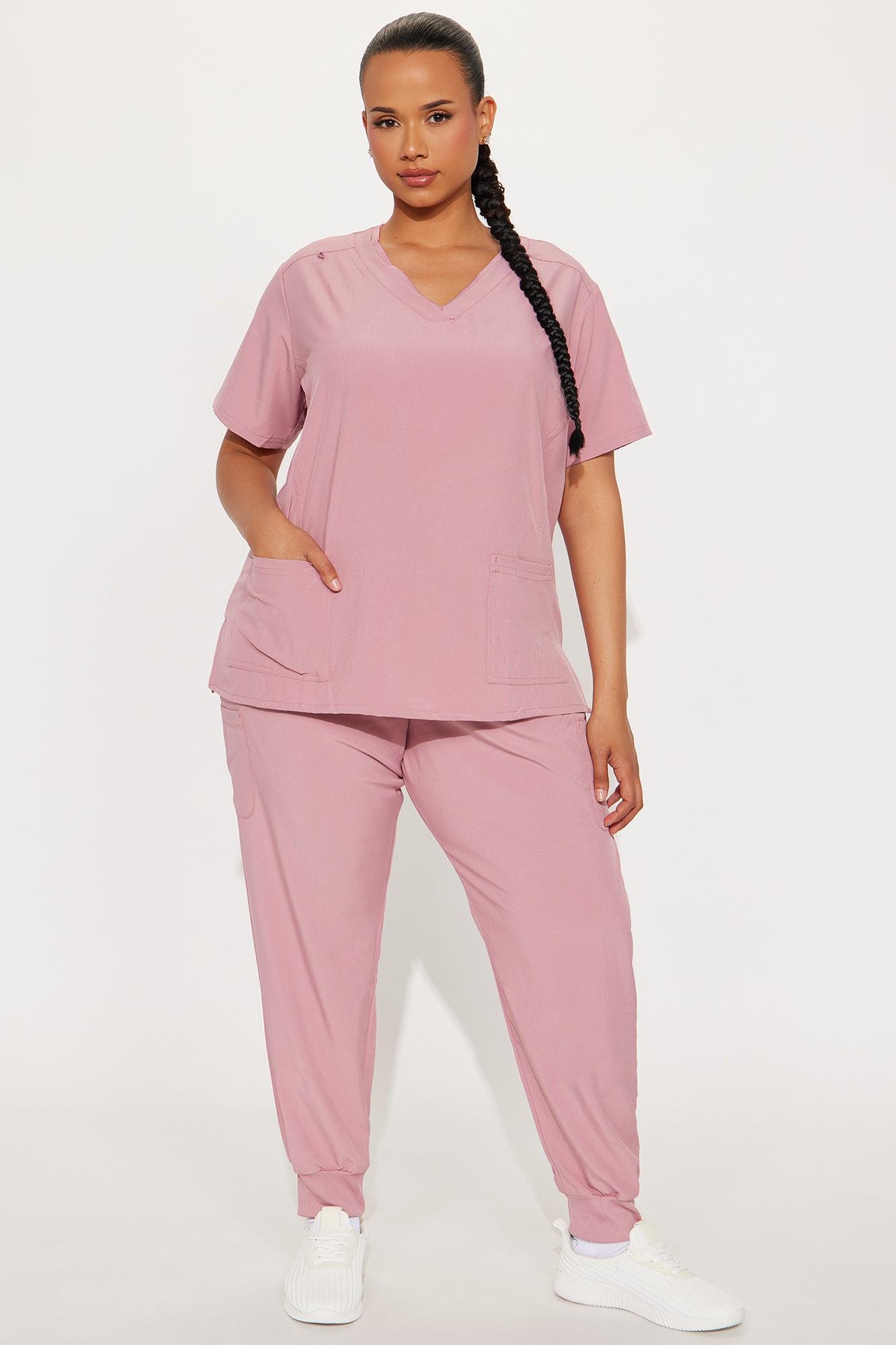 Checked In 4 Way Stretch Scrub Uniform Jogger Set - Mauve Female Product Image