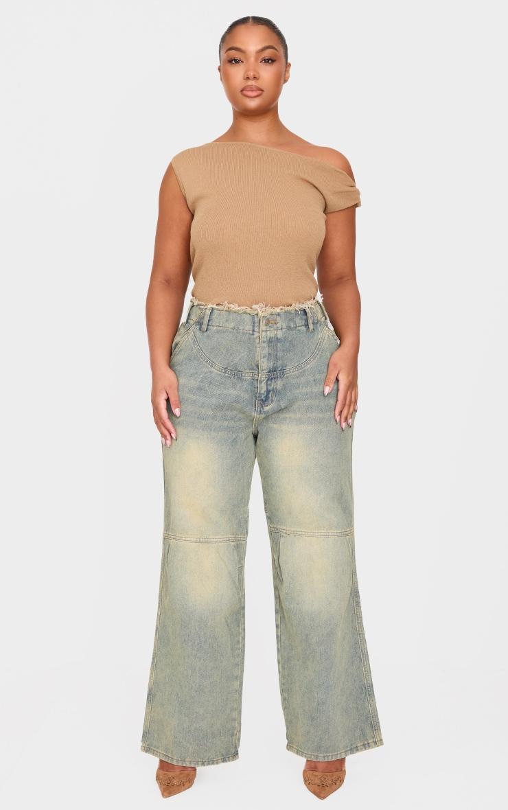 Plus Taupe Fine Knit Twist Neck Vest Top Product Image