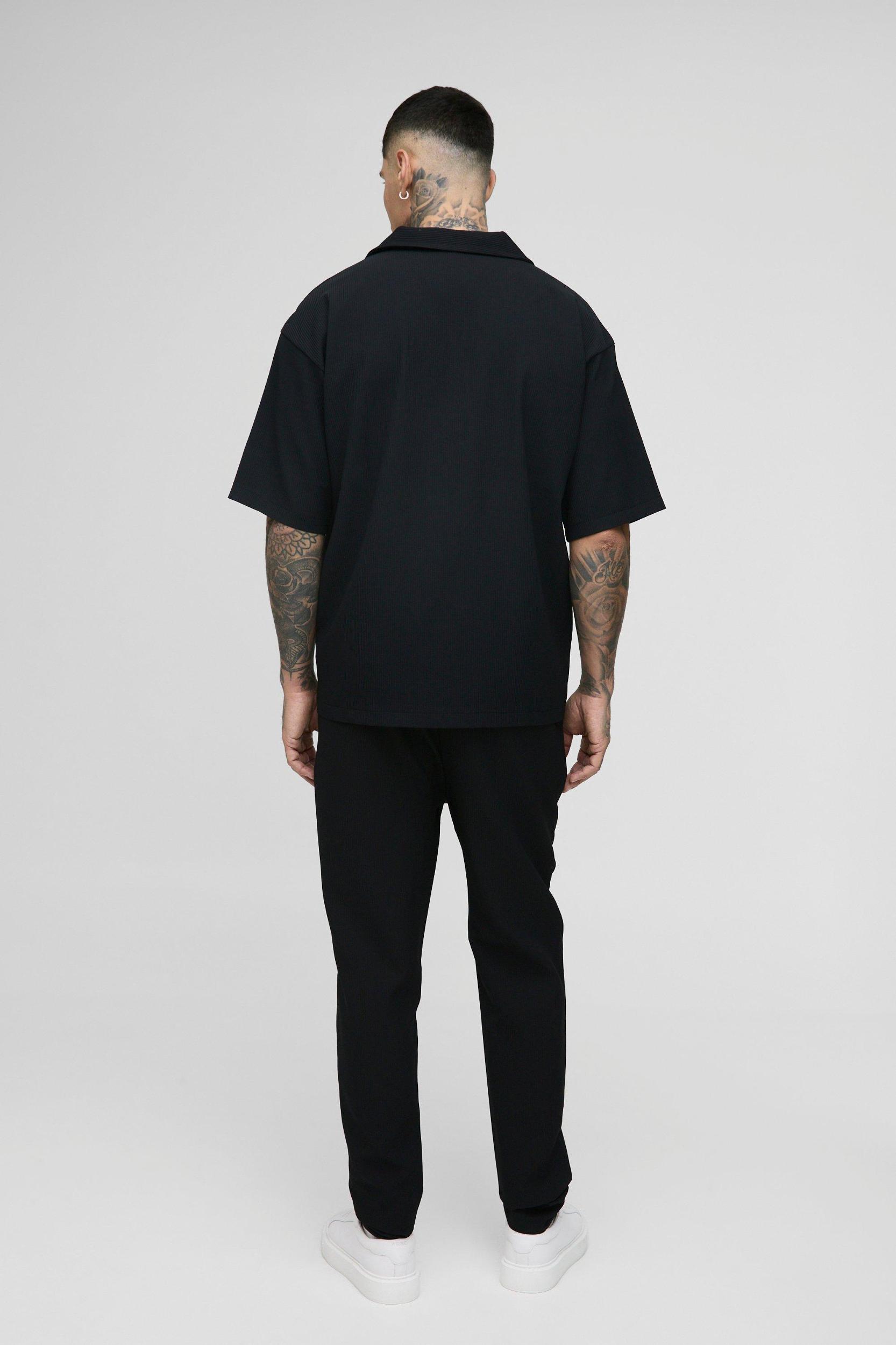 Tall Pleated V Neck Oversized Shirt | boohooMAN USA Product Image