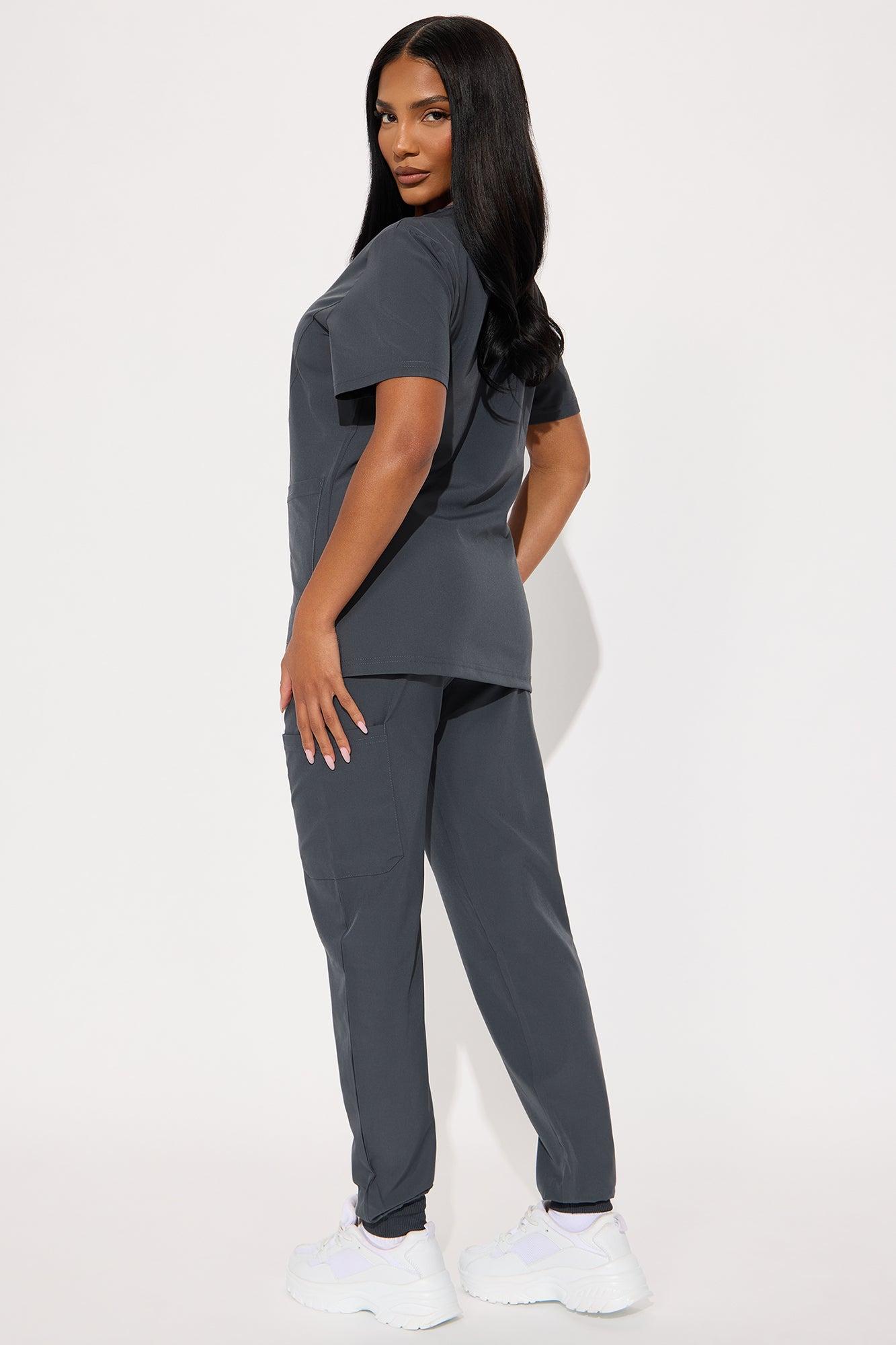 Essential 4 Way Stretch Scrub Uniform Jogger Set - Charcoal Female Product Image