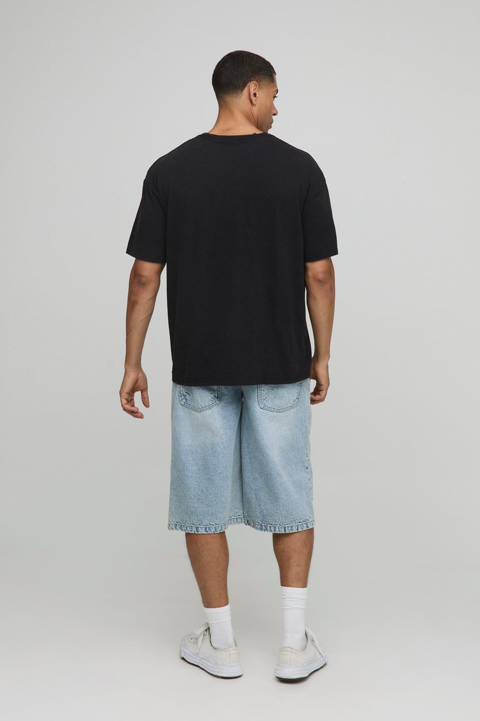 Black Oversized L'Homme Hotel Washed Printed T-Shirt | boohooMAN USA Product Image