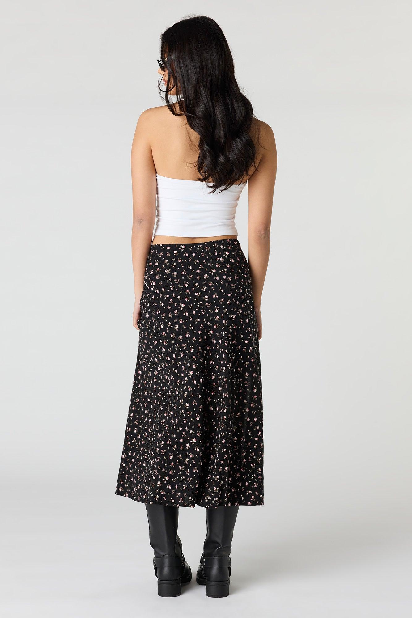Floral Slit Midi Skirt Female Product Image
