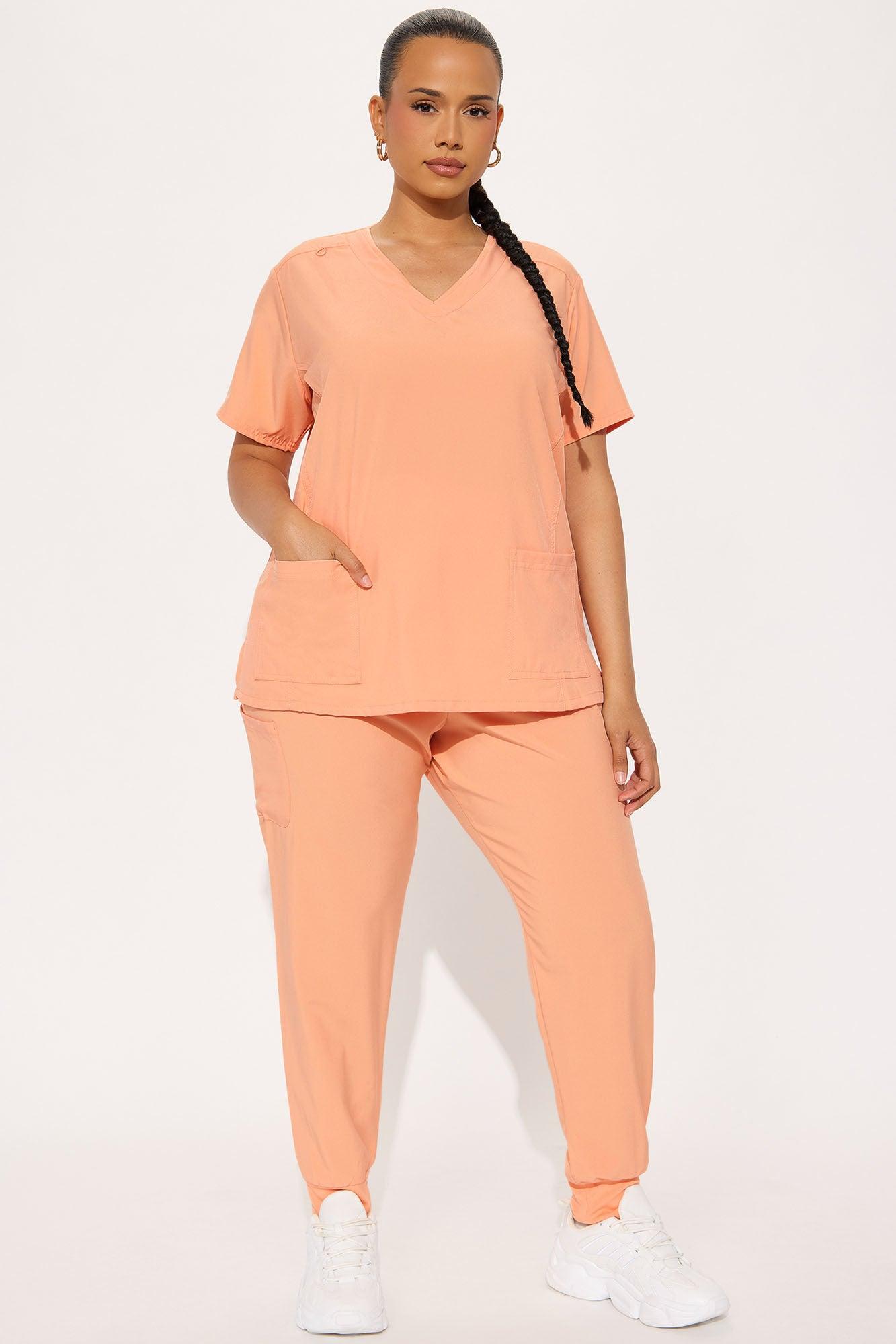 Checked In 4 Way Stretch Scrub Uniform Jogger Set - Melon Female Product Image