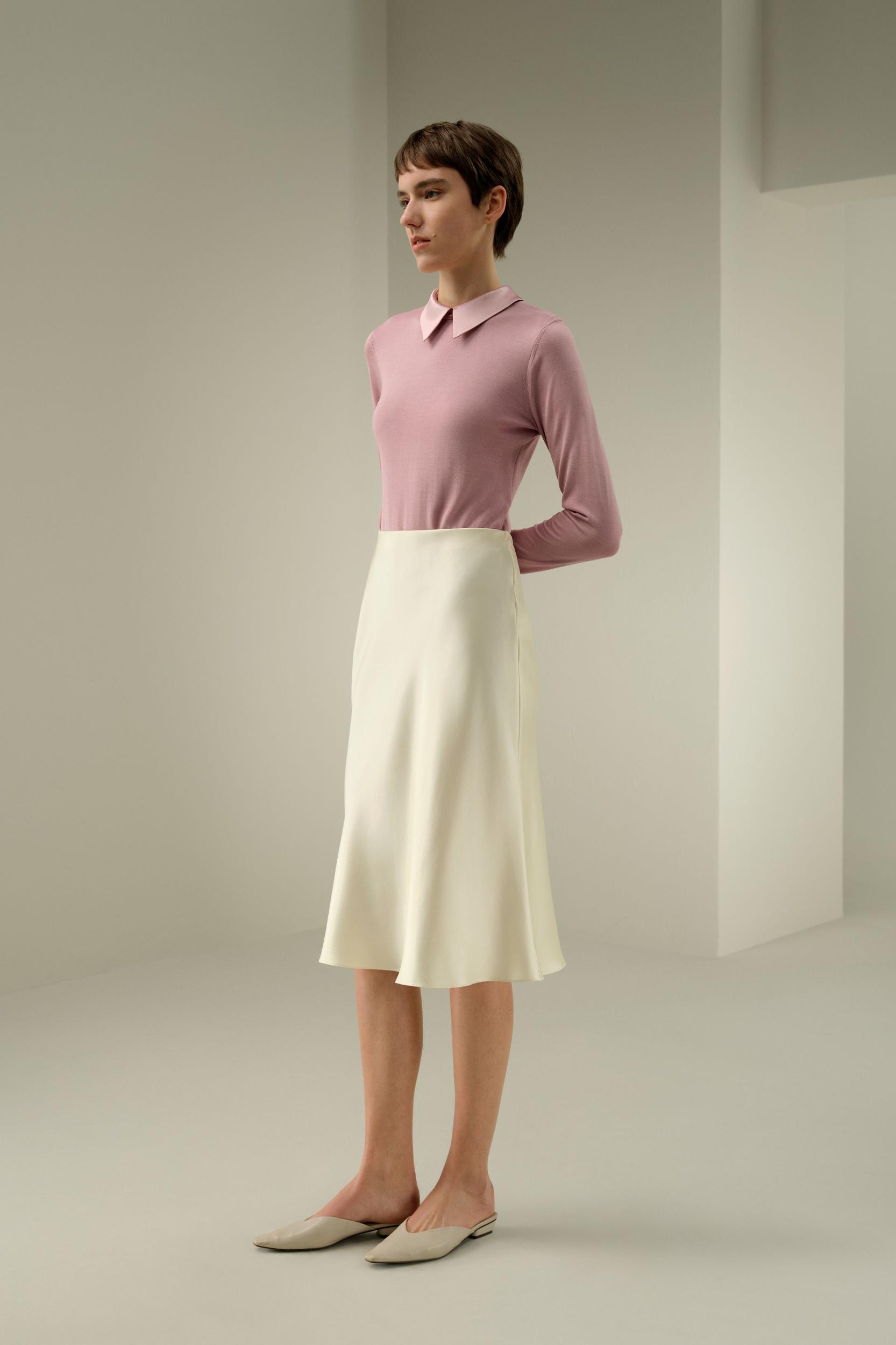 LILYSILK x Elizabeth Ladies Silk Skirt White - Womens - 100% OEKO Silk - Stylish Minimalist Design Bottoms 16 Product Image