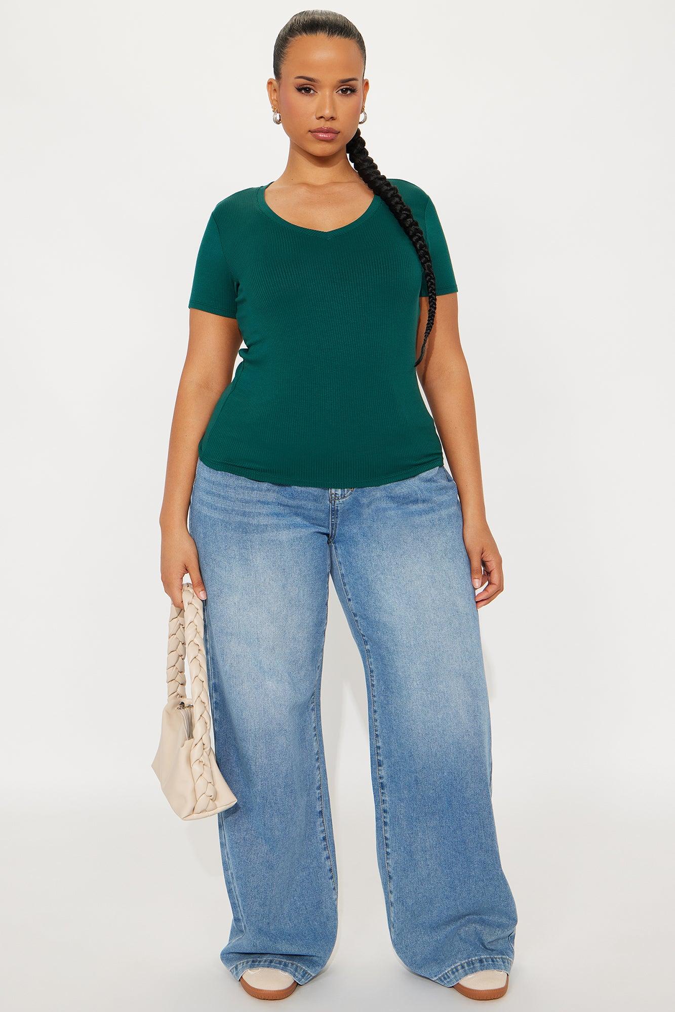 Natalie Ribbed Tee - Hunter Green Product Image