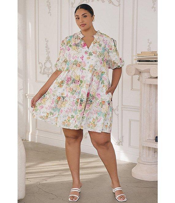 Sugarlips Plus Summerset Floral Jacy Short Sleeve Eyelet Lace Babydoll Mini Dress Product Image