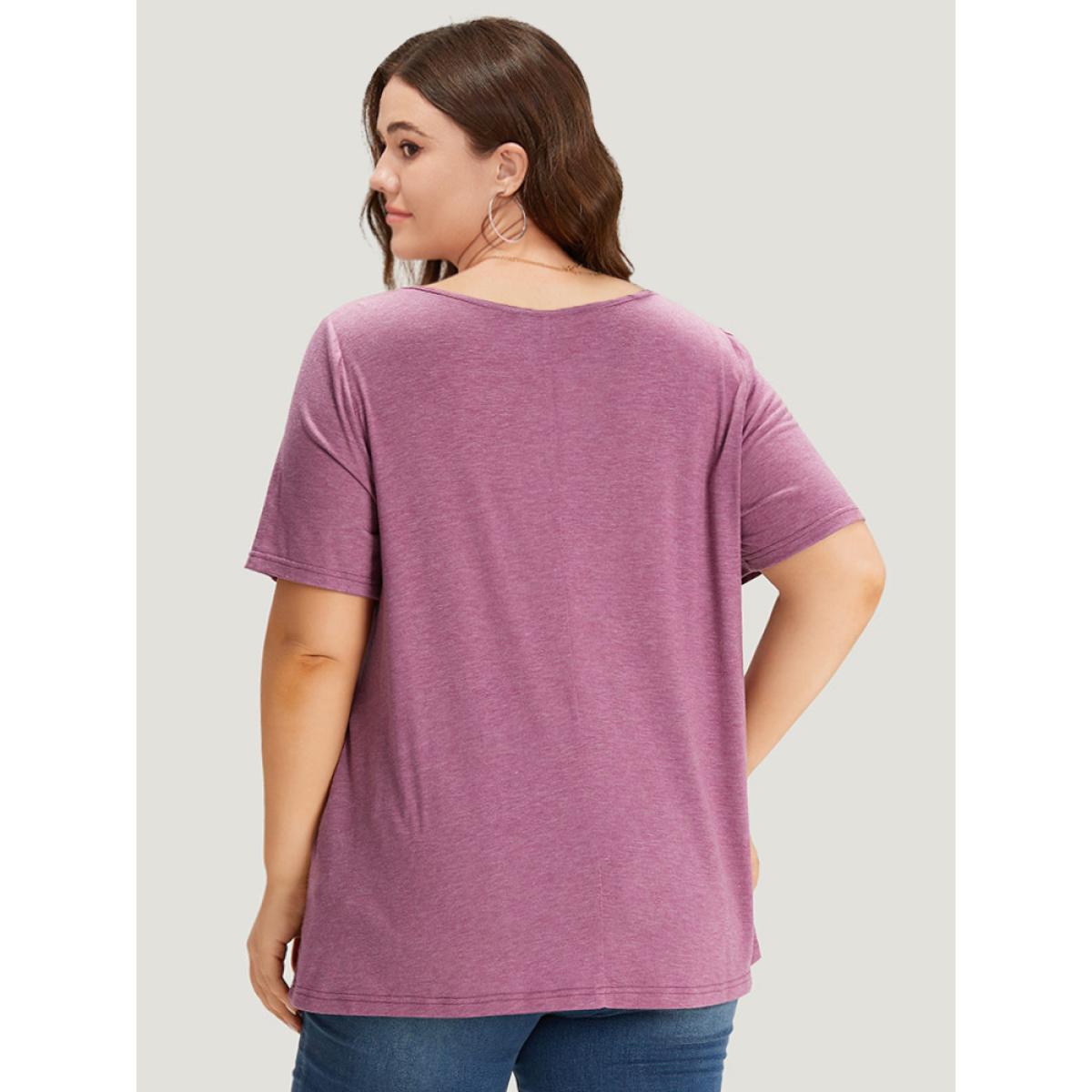 Plus Size Plain Heather Pocket Round Neck T-shirt Mauve Women Casual Plain Plain Round Neck Dailywear T-shirts BloomChic 12/L Product Image