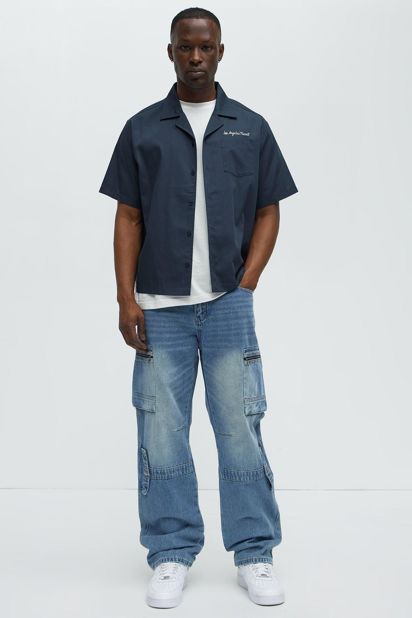 Already Over It Straight Cargo Jeans - Medium Blue Wash Product Image