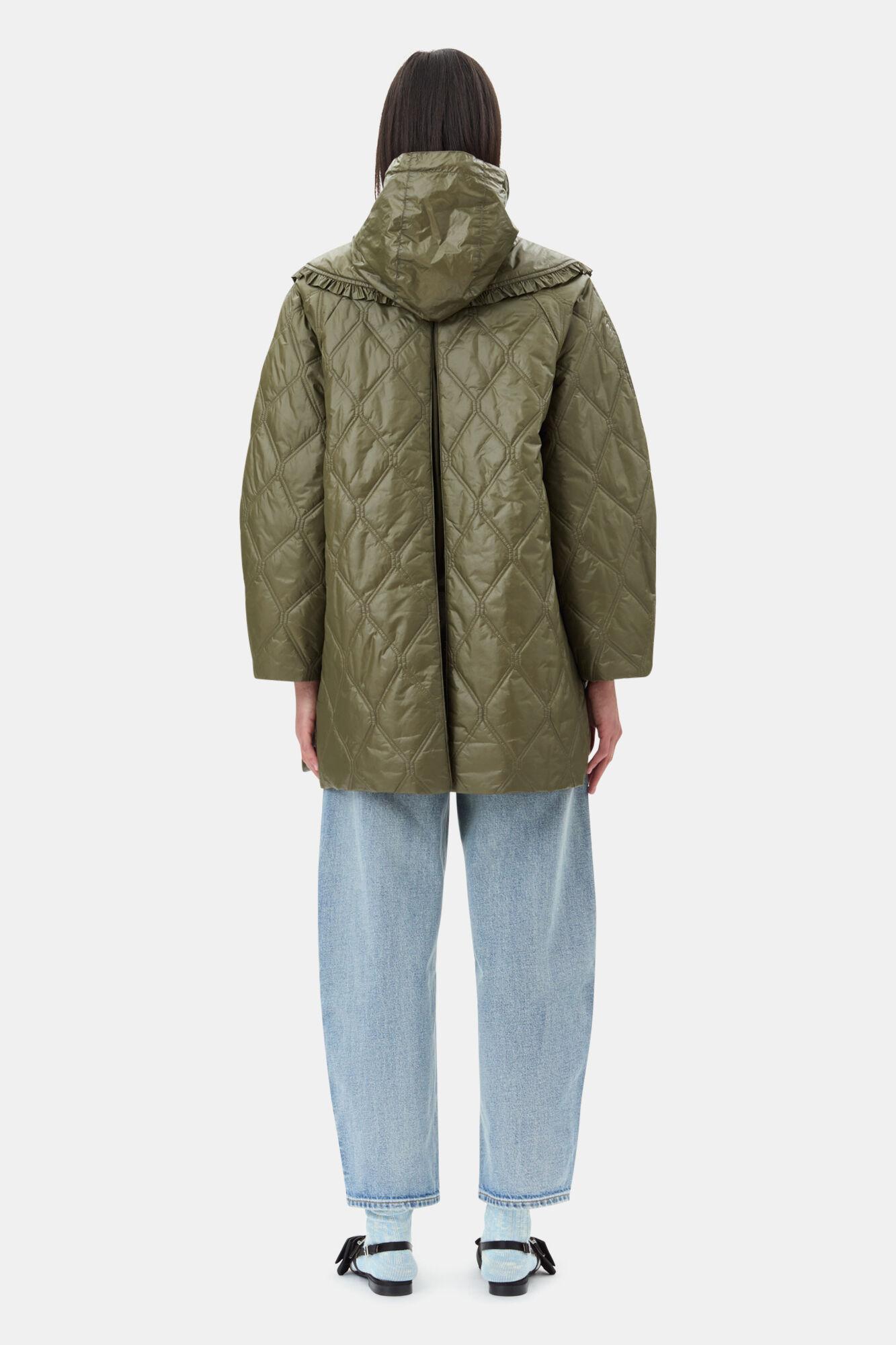 Green Shiny Quilt Midi Jacket Product Image