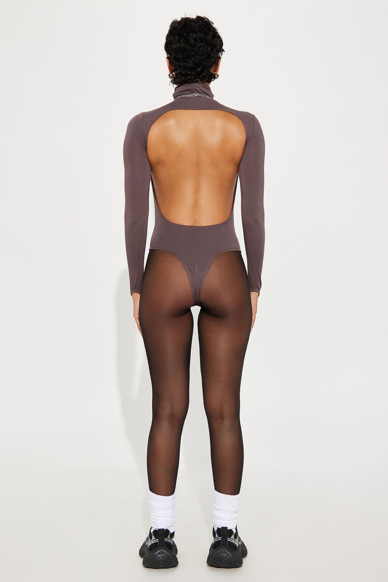 Modal Open Back Bodysuit - Chocolate Female Product Image
