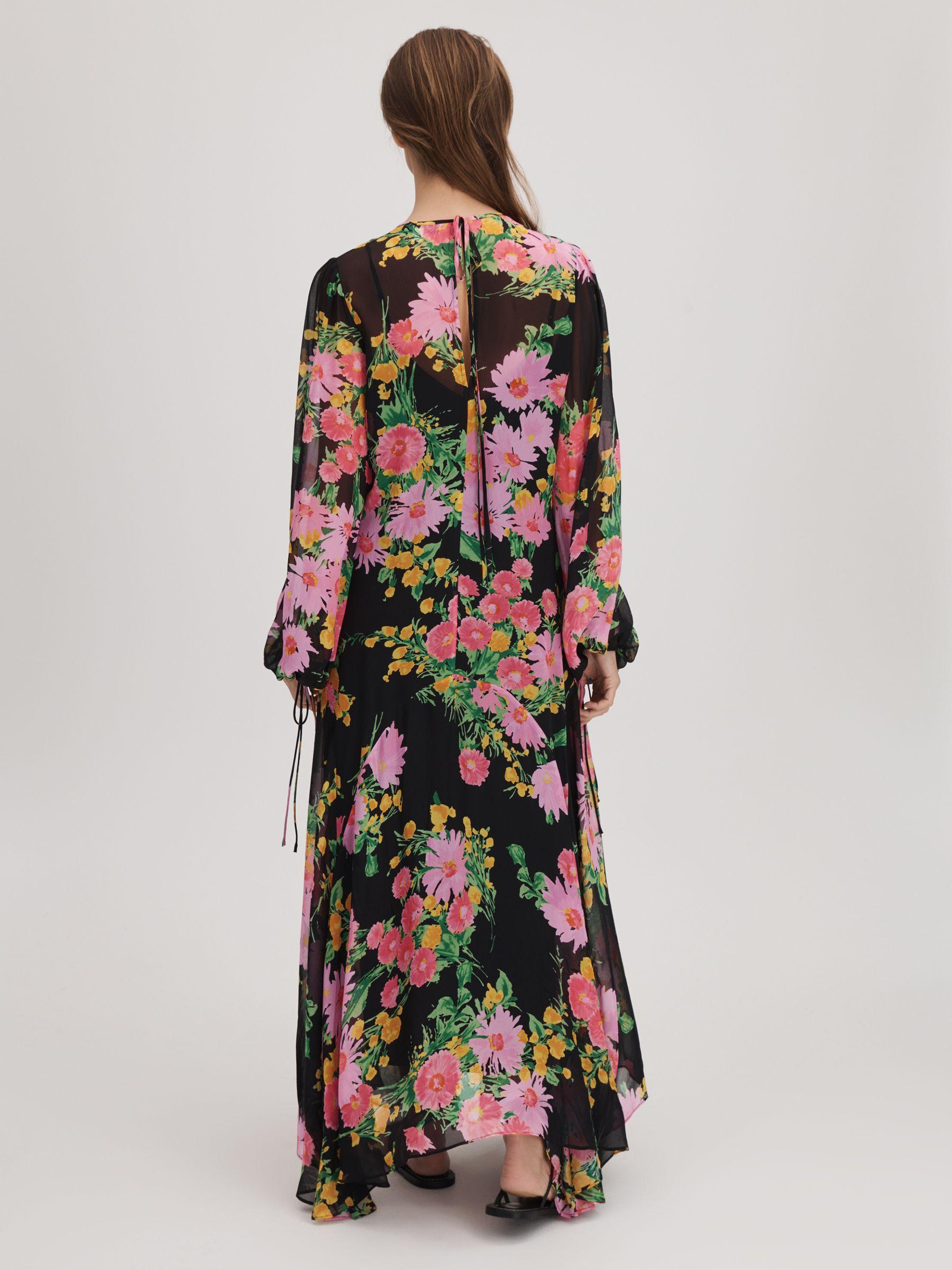 Florere Sheer Asymmetric Midi Dress in Pink/Black Product Image