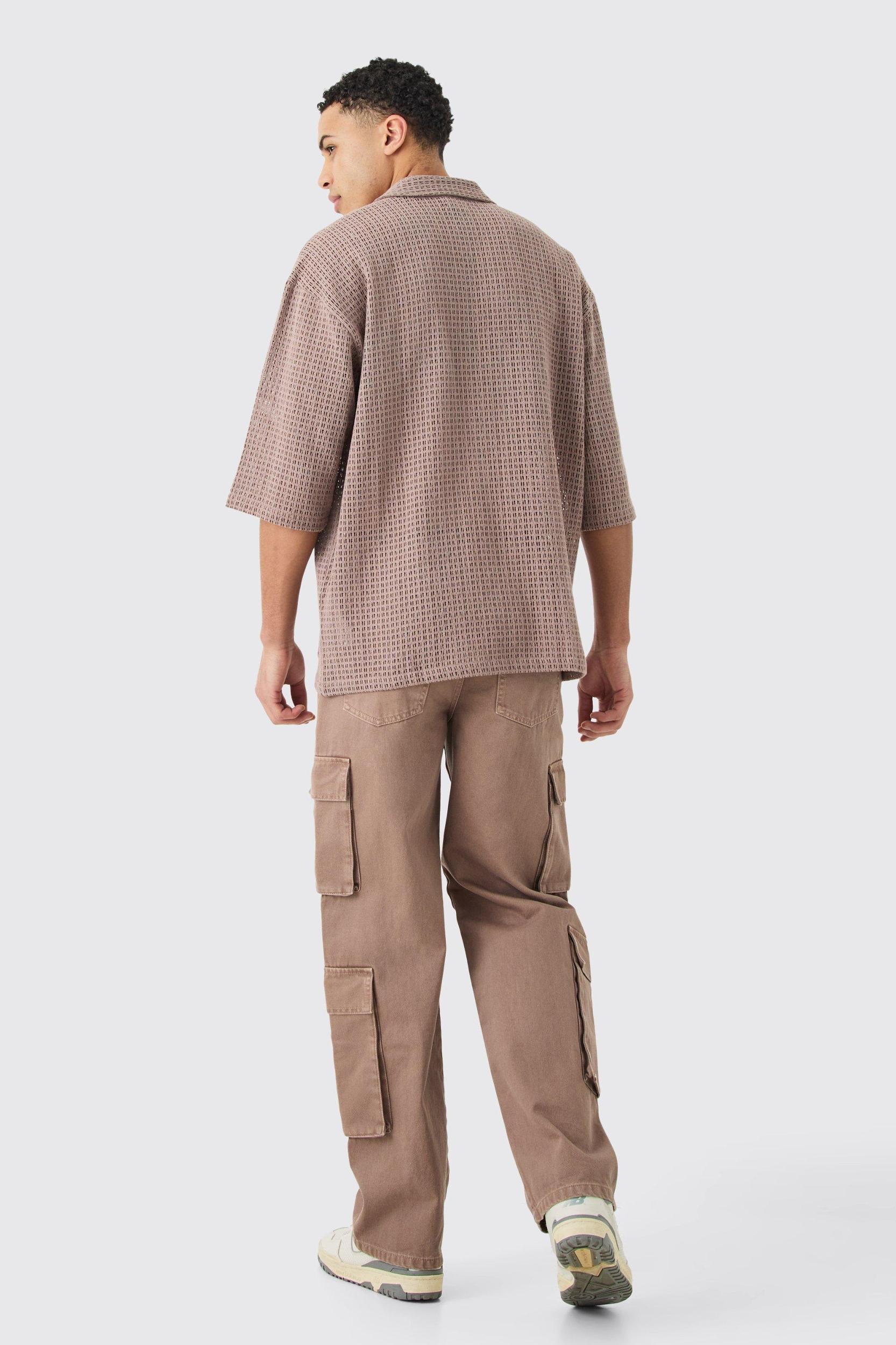 Open Weave Overhead V Neck Shirt | boohooMAN USA Product Image