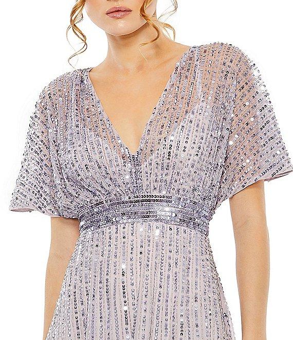 Mac Duggal Flutter Sleeve Embellished Chiffon A-Line Midi Dress Product Image