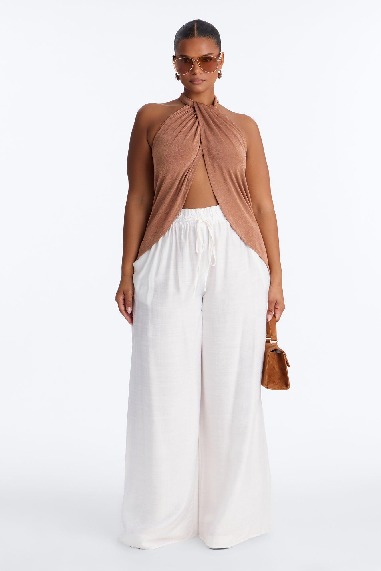 Your Desire Ruched Halter Flyaway Top - Mocha Female Product Image