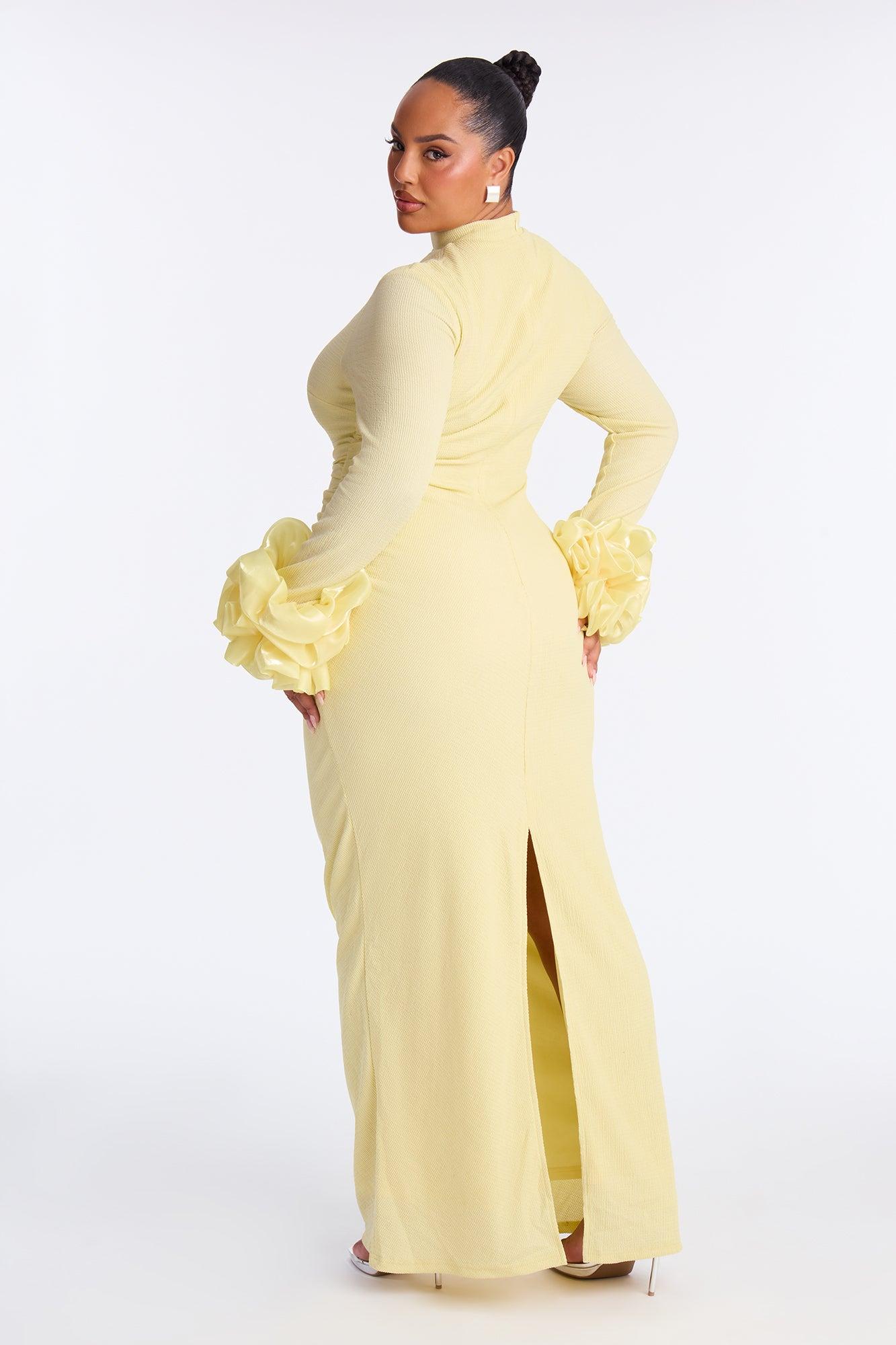Monroe Ruffle Sleeve Textured Maxi Dress - Butter Yellow Female Product Image