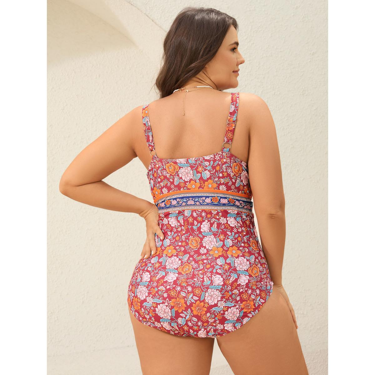 Plus Size Floral Print Ruched One-Piece Swimsuit Women's Swimwear Scarlet Resort Gathered Curve Bathing Suits High stretch One Pieces BloomChic 22-24/3X Product Image