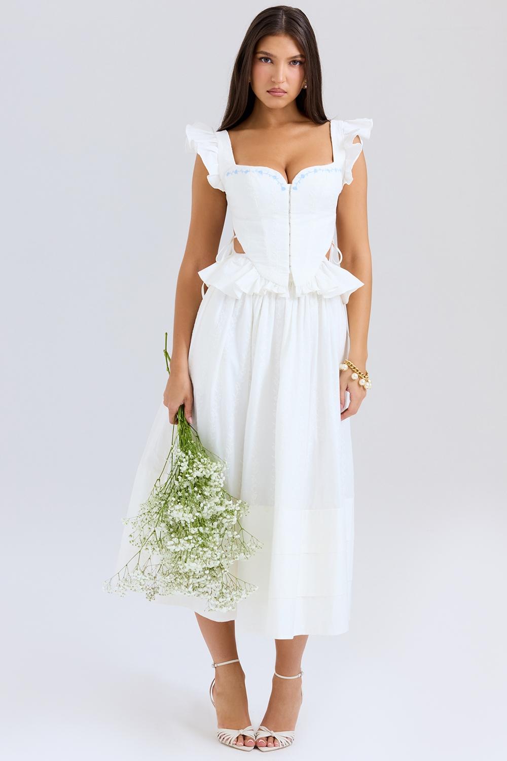 Augustine  white embroidered cotton midi skirt Product Image