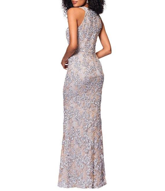 Xscape Petite Size Sleeveless Halter Soutache Lace Gown Product Image