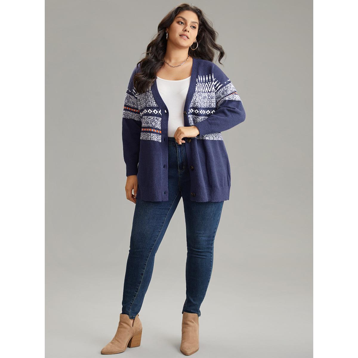 Plus Size Anti-Pilling Bandana Print Open Front Cardigan Midnight Women Casual Loose Long Sleeve Festival-Christmas Cardigans BloomChic 30/6X Product Image