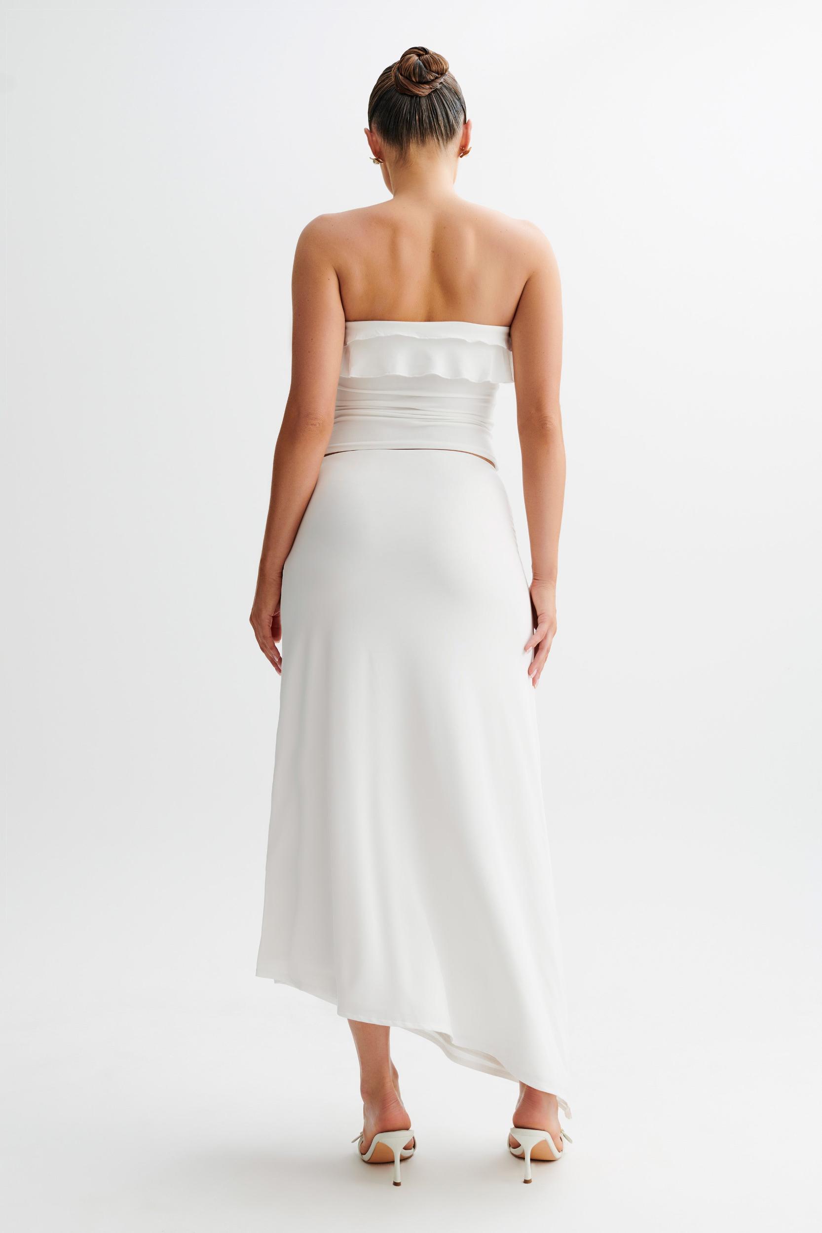 Bea Asymmetrical Slinky Maxi Skirt - White Product Image