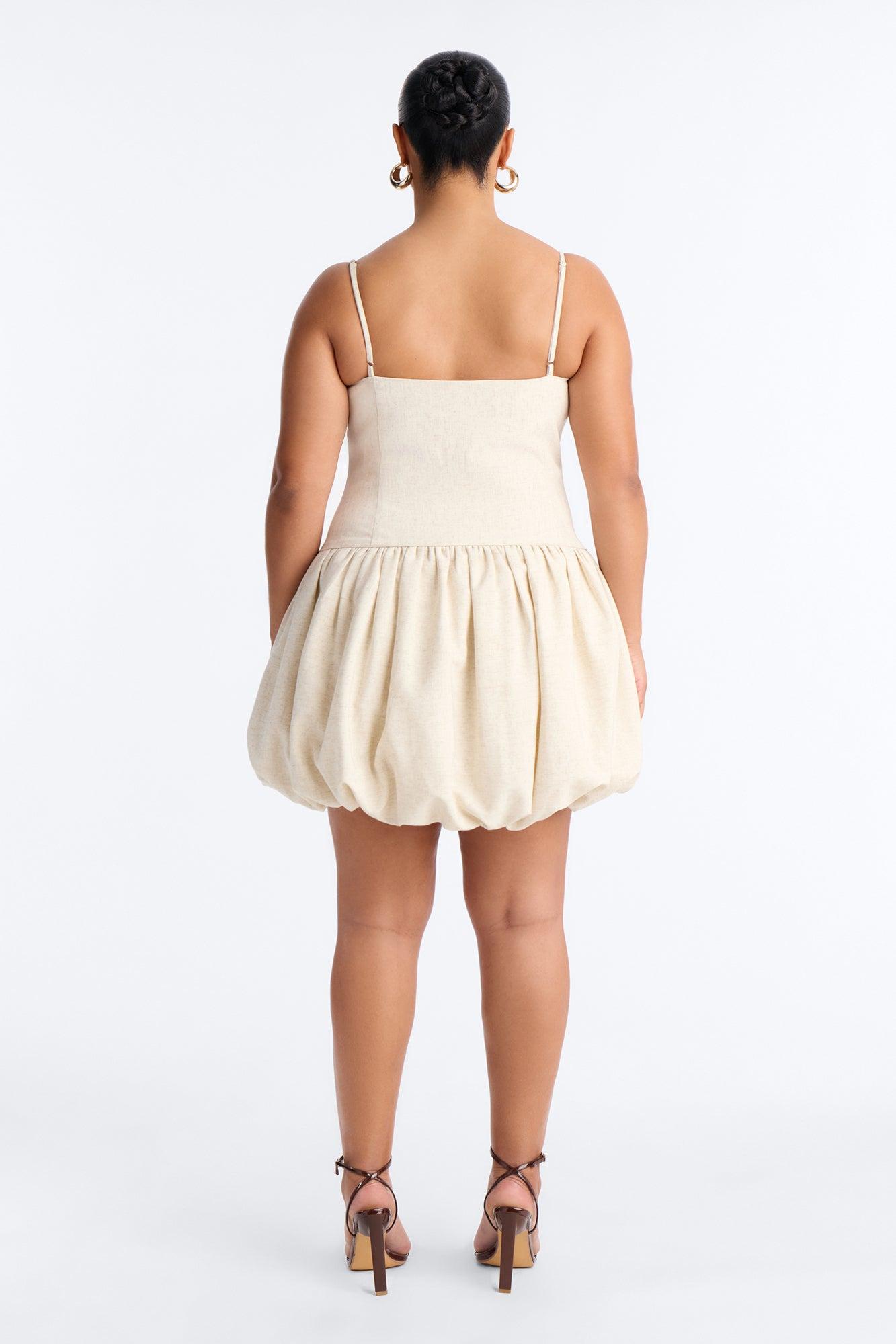 Linen Bloom Bubble Mini Dress - Natural Female Product Image