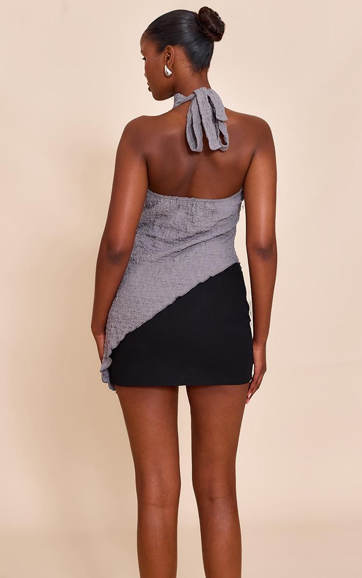 Grey Textured High Neck Asymmetric Hem Detail Long Top Product Image