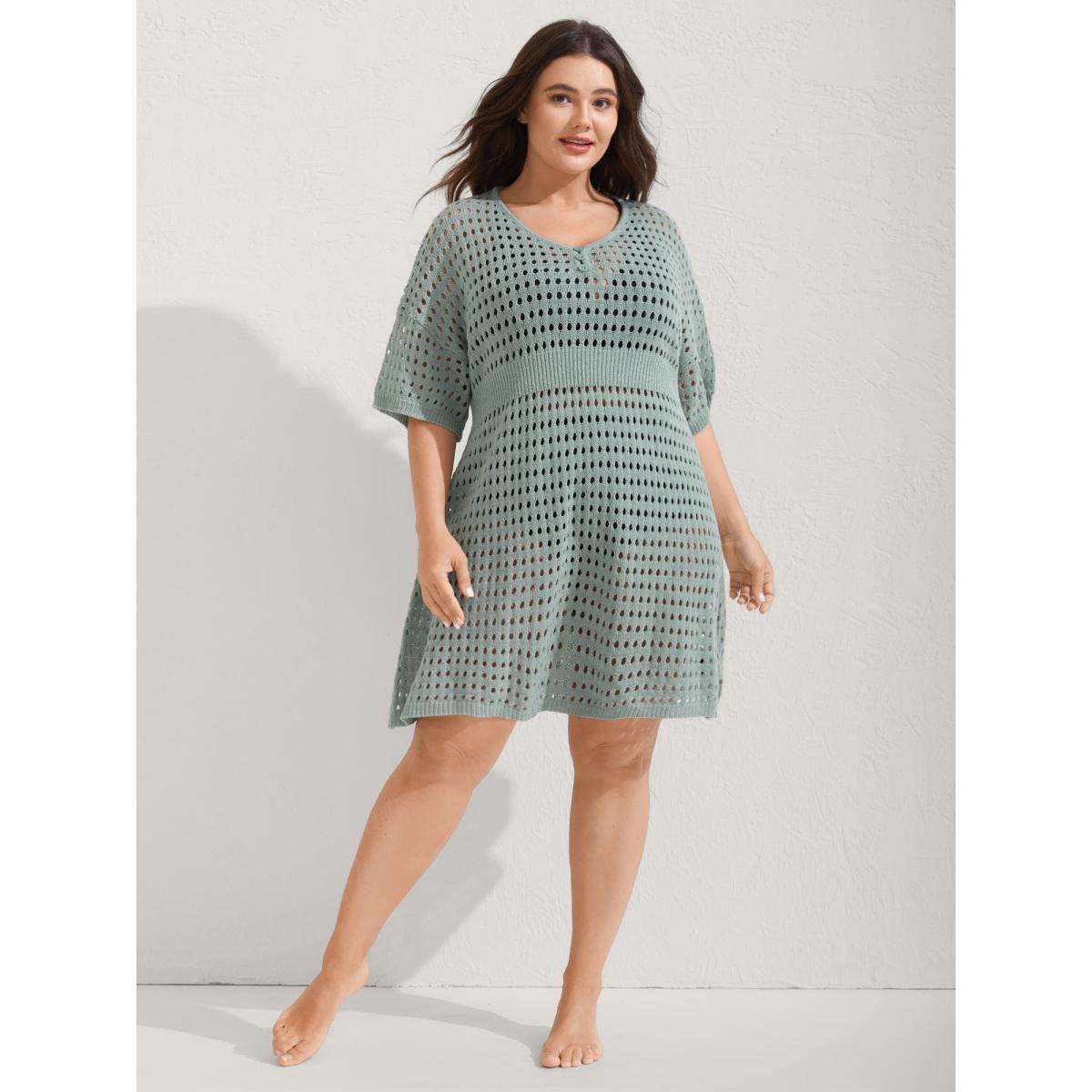 Plus Size Cut-Out Waist-Cinched Button Swim Cover-Up Women's Swimwear Mint Resort Loose Cut-Out Curve Swim Cover Ups BloomChic 10/M Product Image